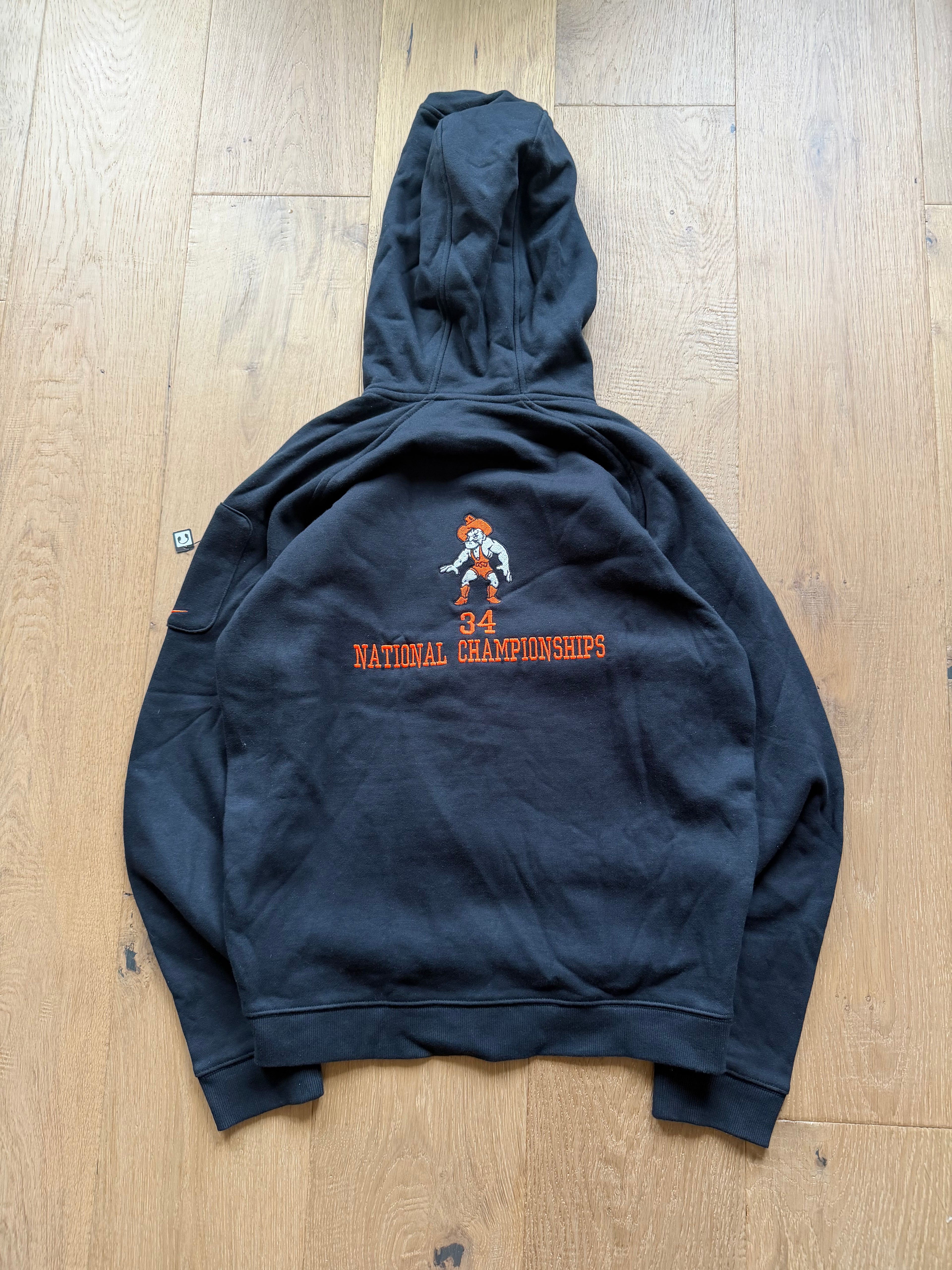 Black 00s Nike Oklahoma State Wrestling National Champions Embroidered Zip Up Hoodie NWT Small