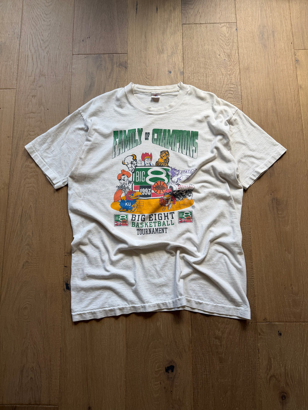 White 1995 Big 8 Basketball Tournament Mascots T-Shirt XL