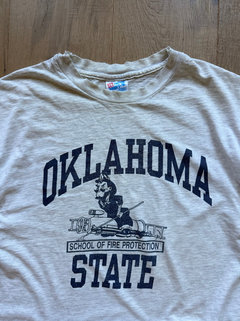 Grey 90s Oklahoma State Fire Protection Firefighter Pete T-Shirt
