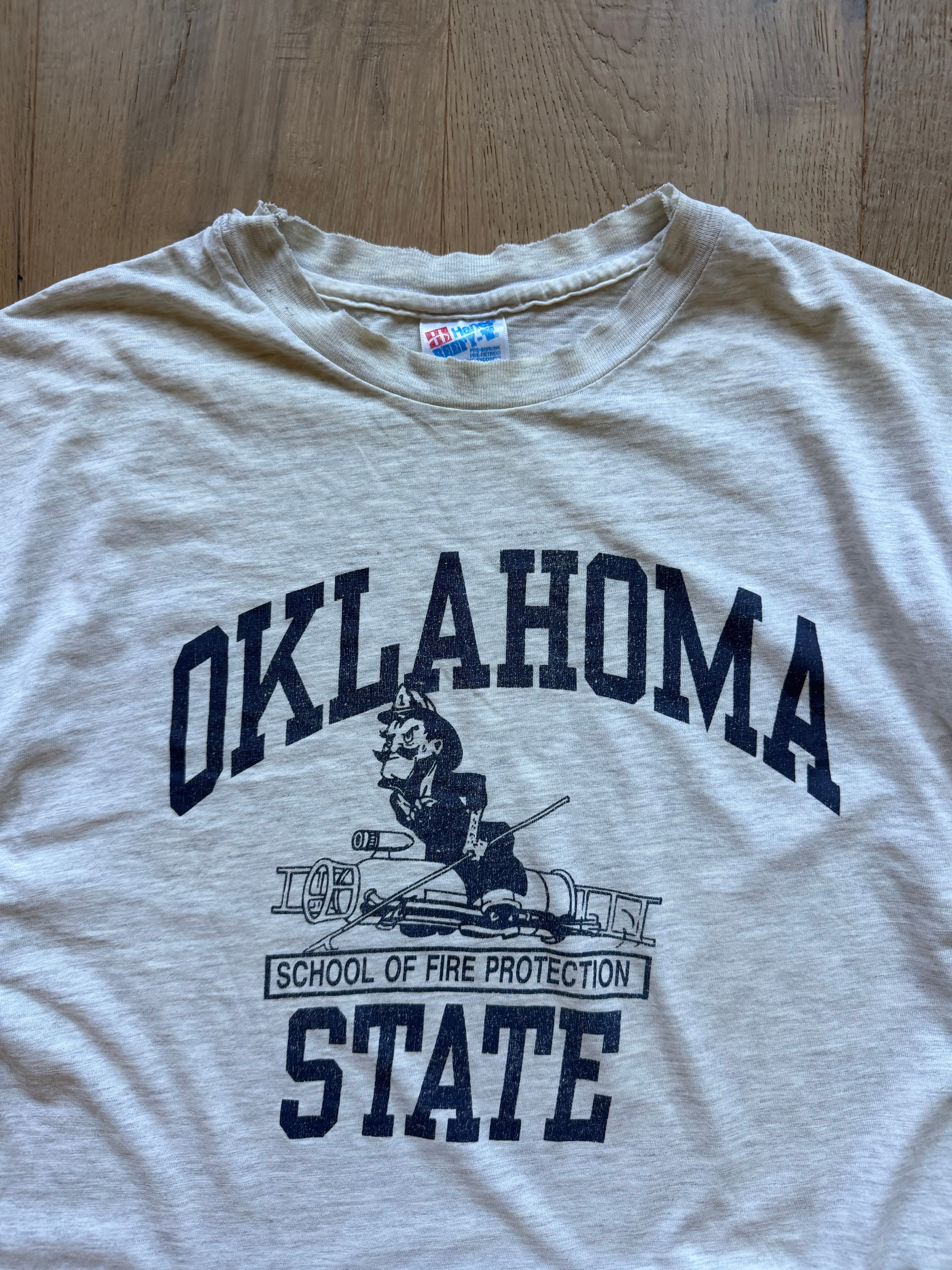 Grey 90s Oklahoma State Fire Protection Firefighter Pete T-Shirt