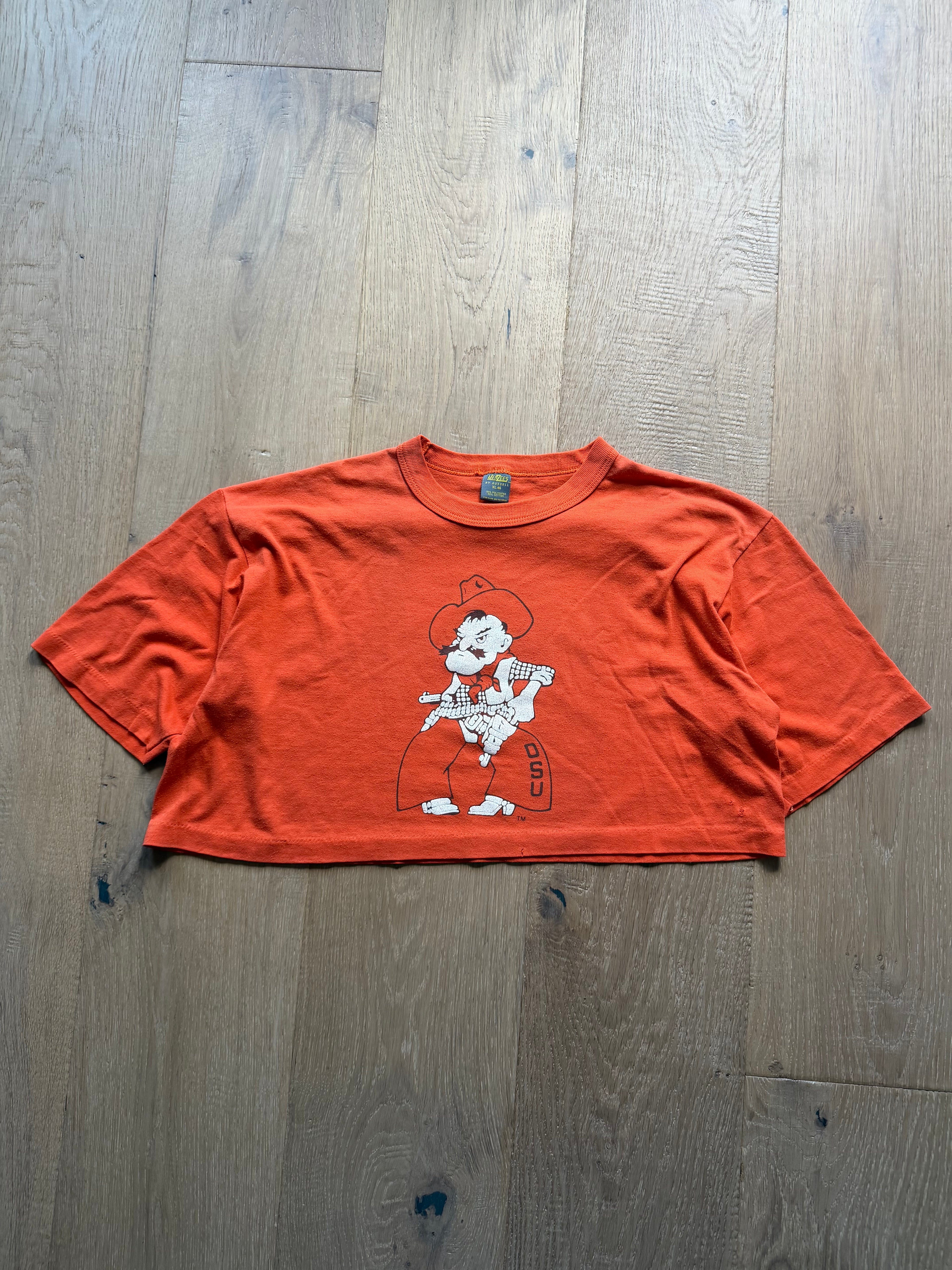 Orange 90s OSU Pistol Pete Crop Top Shirt XL