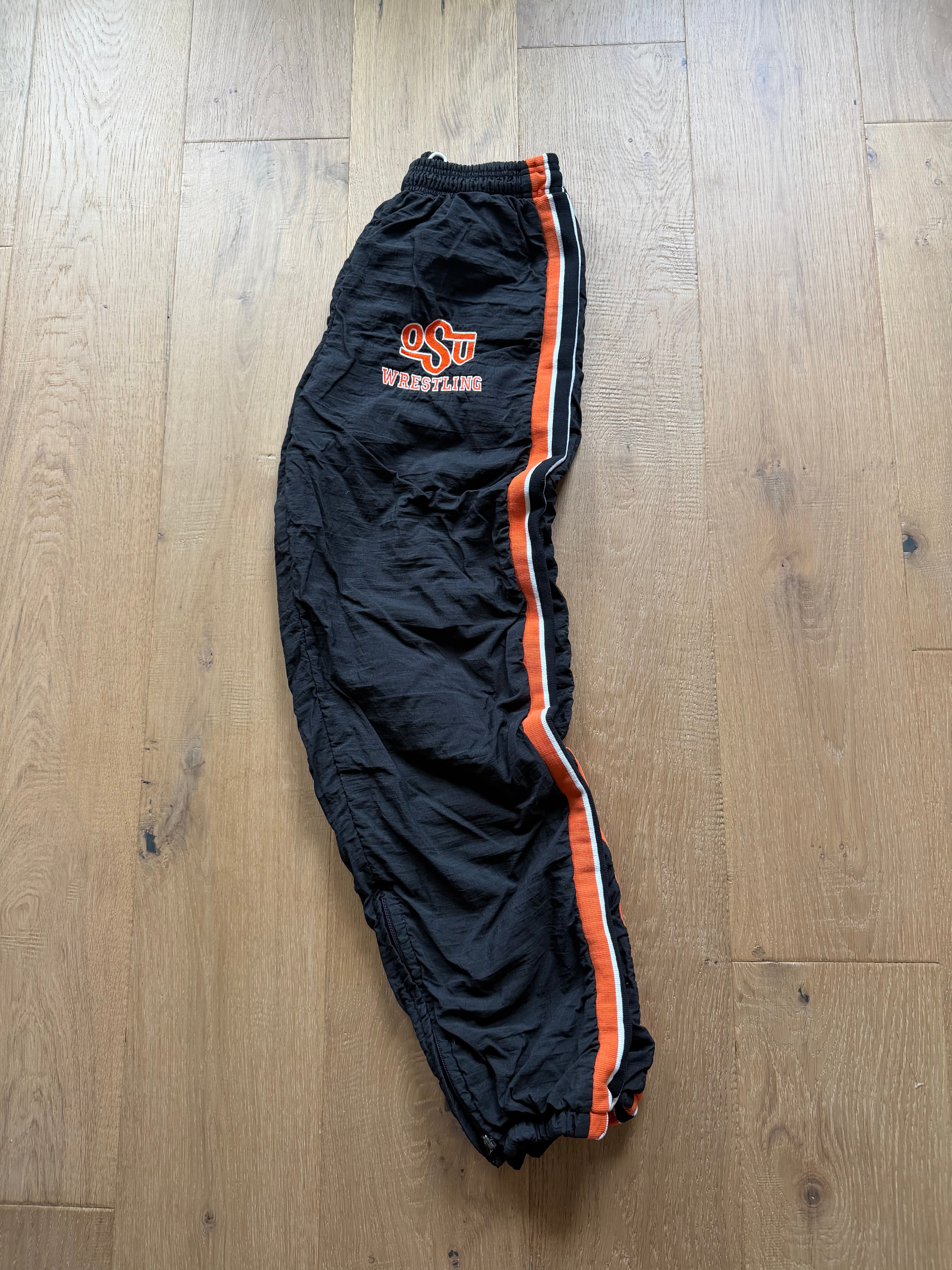 Black 00s Oklahoma State Wrestling Cliff Keen Striped Team Issued Trackpants XL
