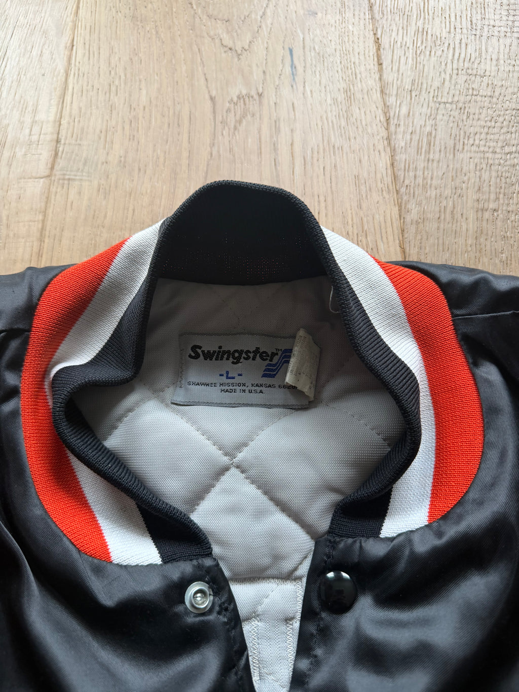 Black 90s Swingster Oklahoma State Embroidered Satin Jacket