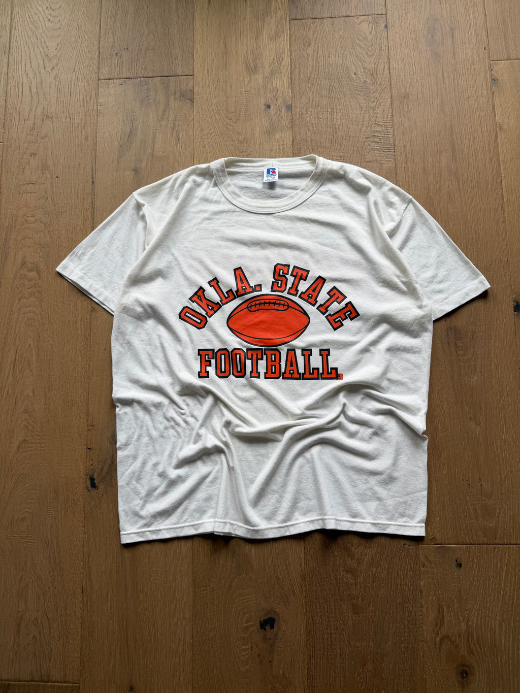 White 90s Russell Athletic Okla. State Football T-Shirt XL