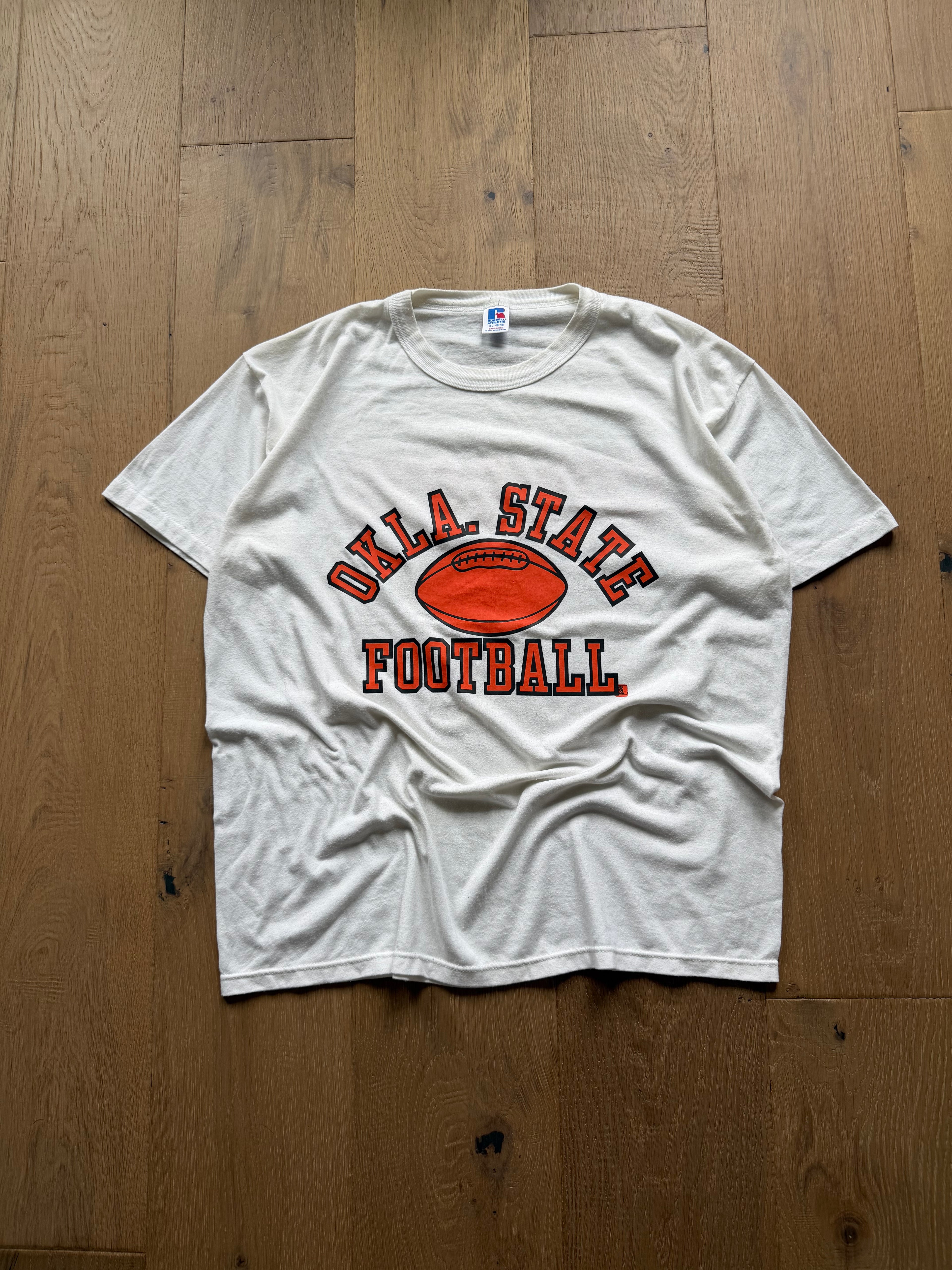 White 90s Russell Athletic Okla. State Football T-Shirt XL
