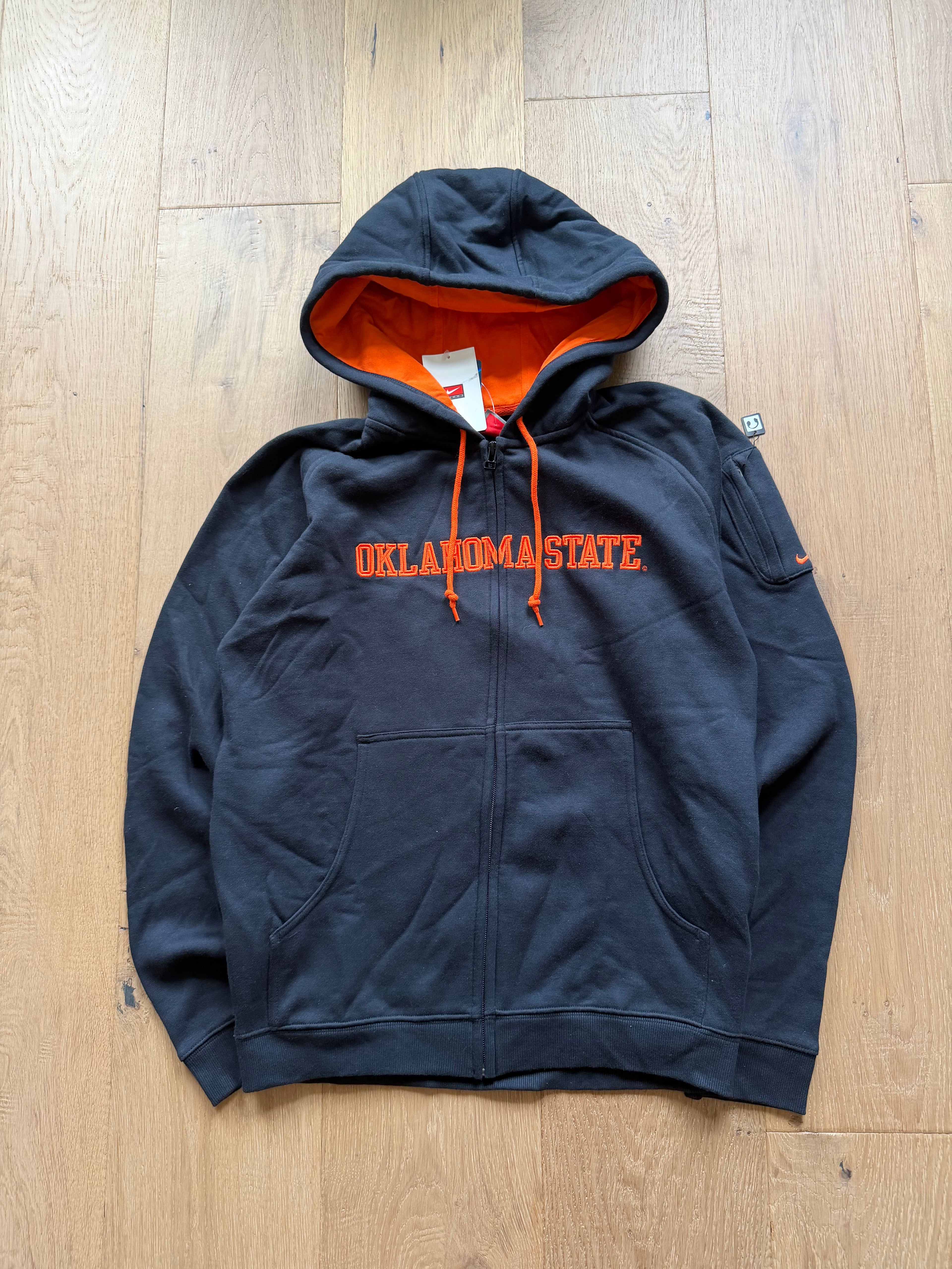 Black 00s Nike Oklahoma State Wrestling National Champions Embroidered Zip Up Hoodie NWT Small