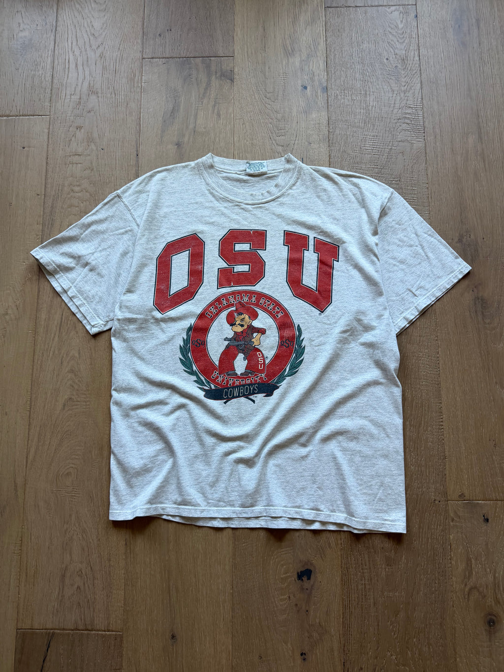 Grey 90s Danaggers OSU Pistol Pete Crest T-Shirt Large