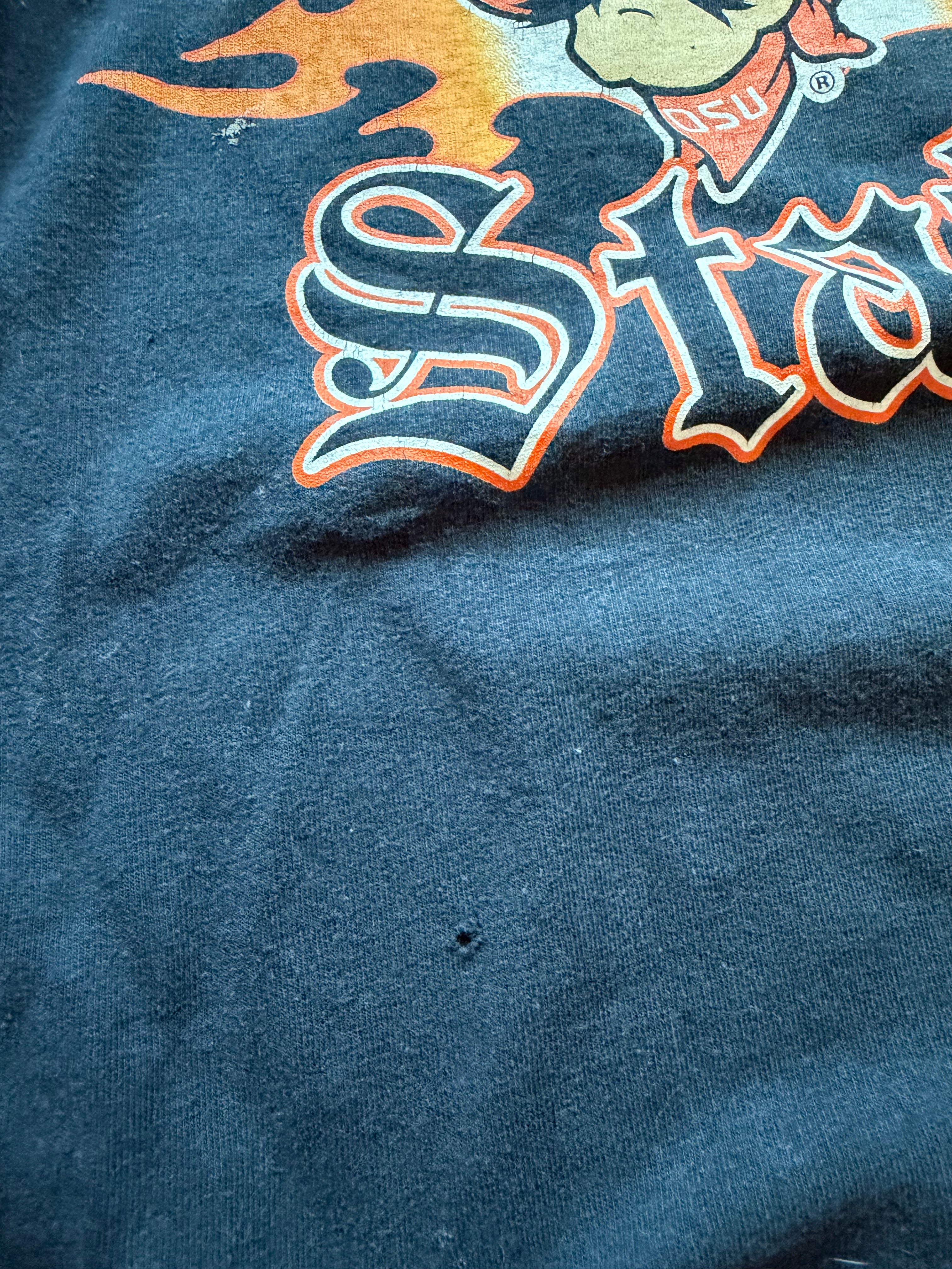 Black 00s Big Fan Flame Pete “Oklahoma State” OSU4LIFE Sleeve Hit Long Sleeve XL
