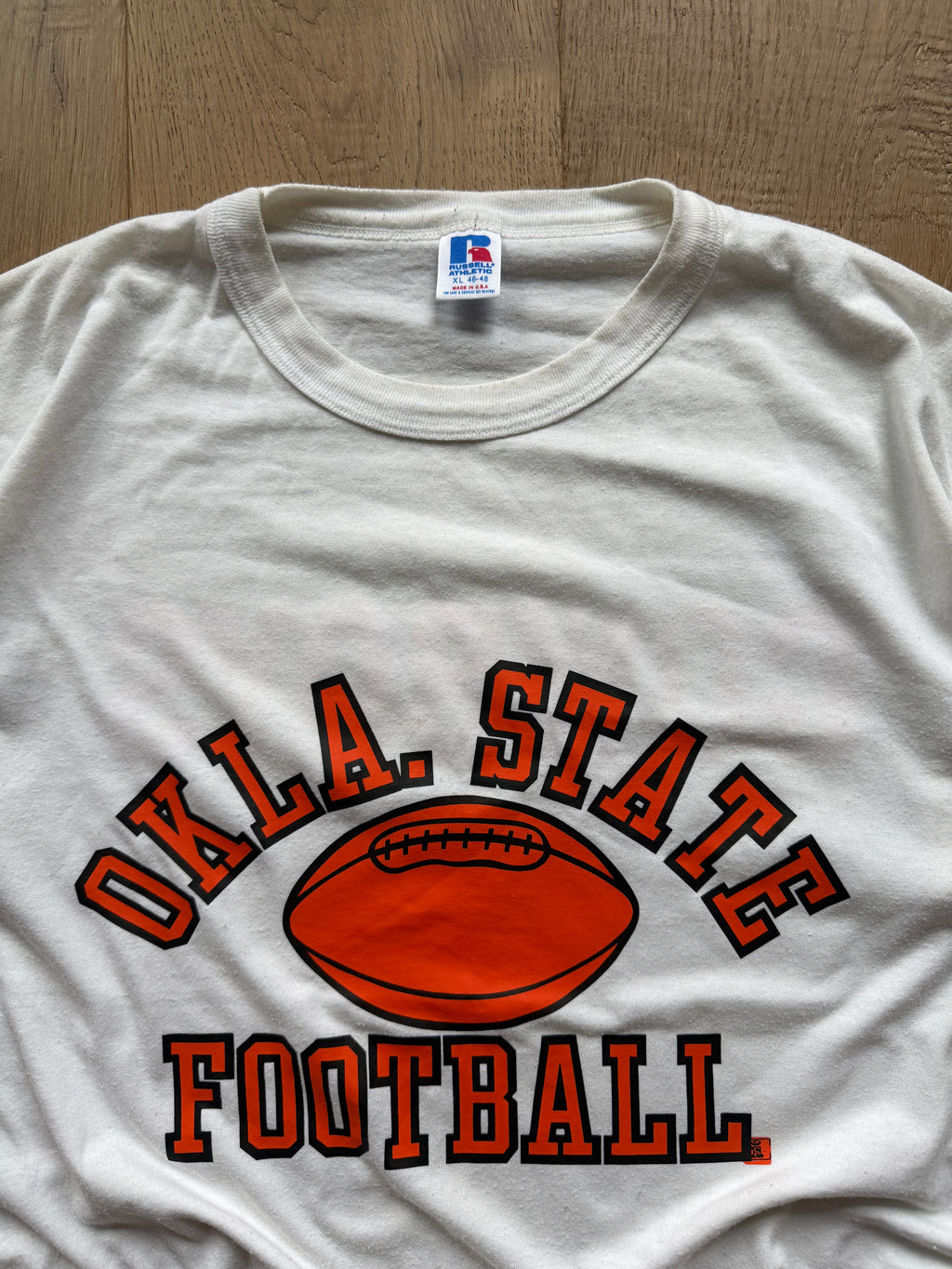 White 90s Russell Athletic Okla. State Football T-Shirt XL