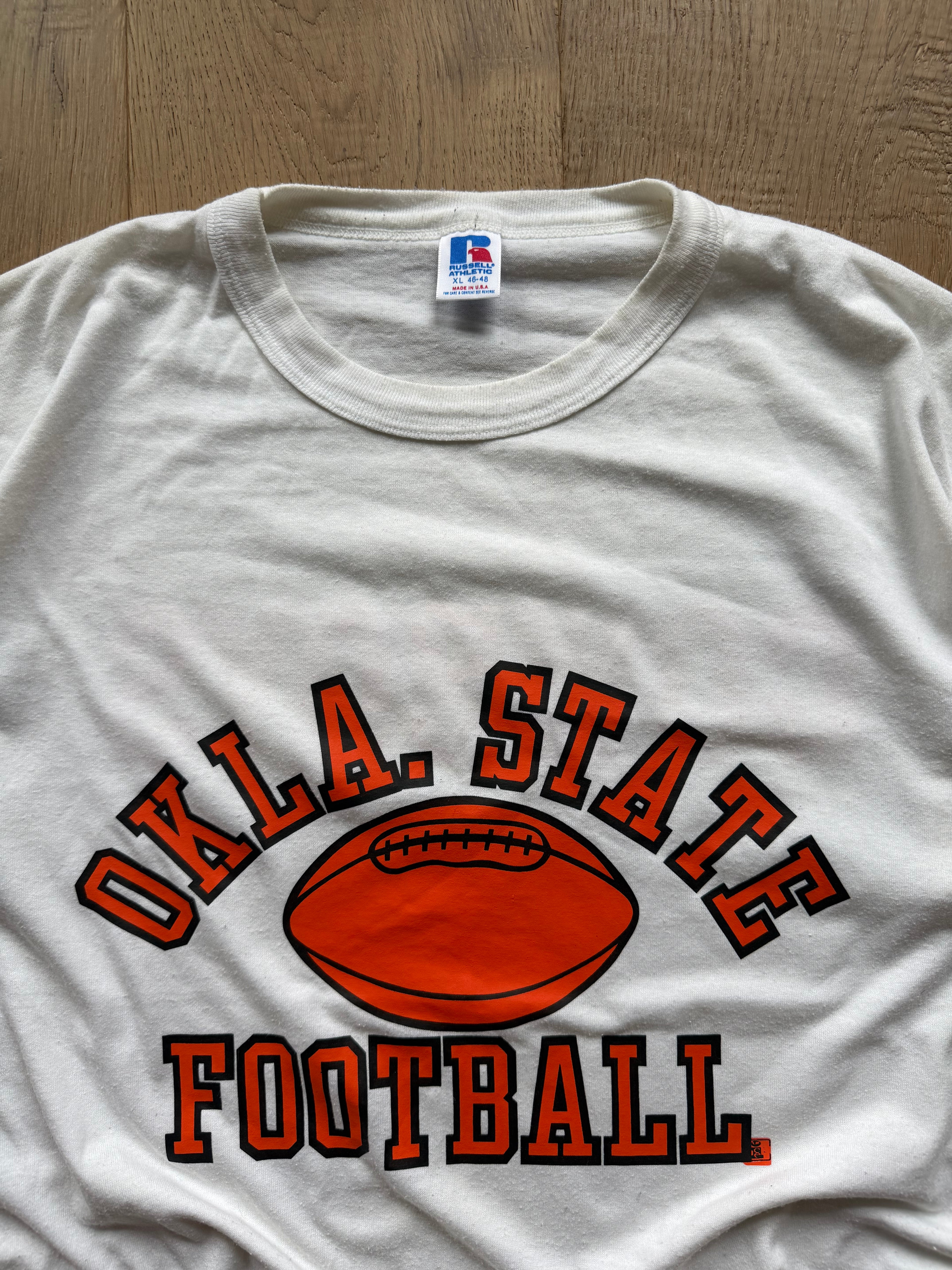 White 90s Russell Athletic Okla. State Football T-Shirt XL