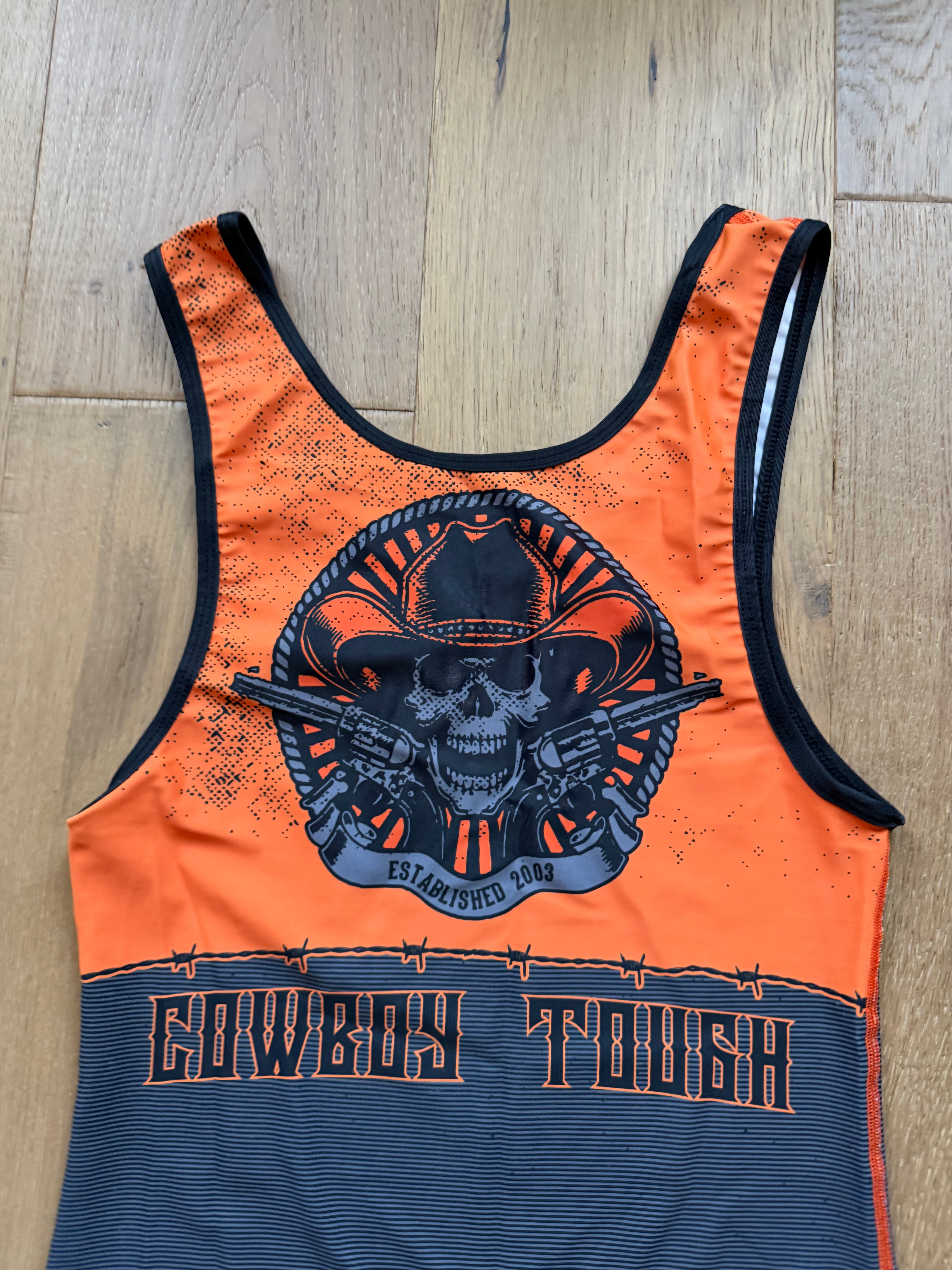 Orange + Black Spartan Cowboy Wrestling Club Singlet Small
