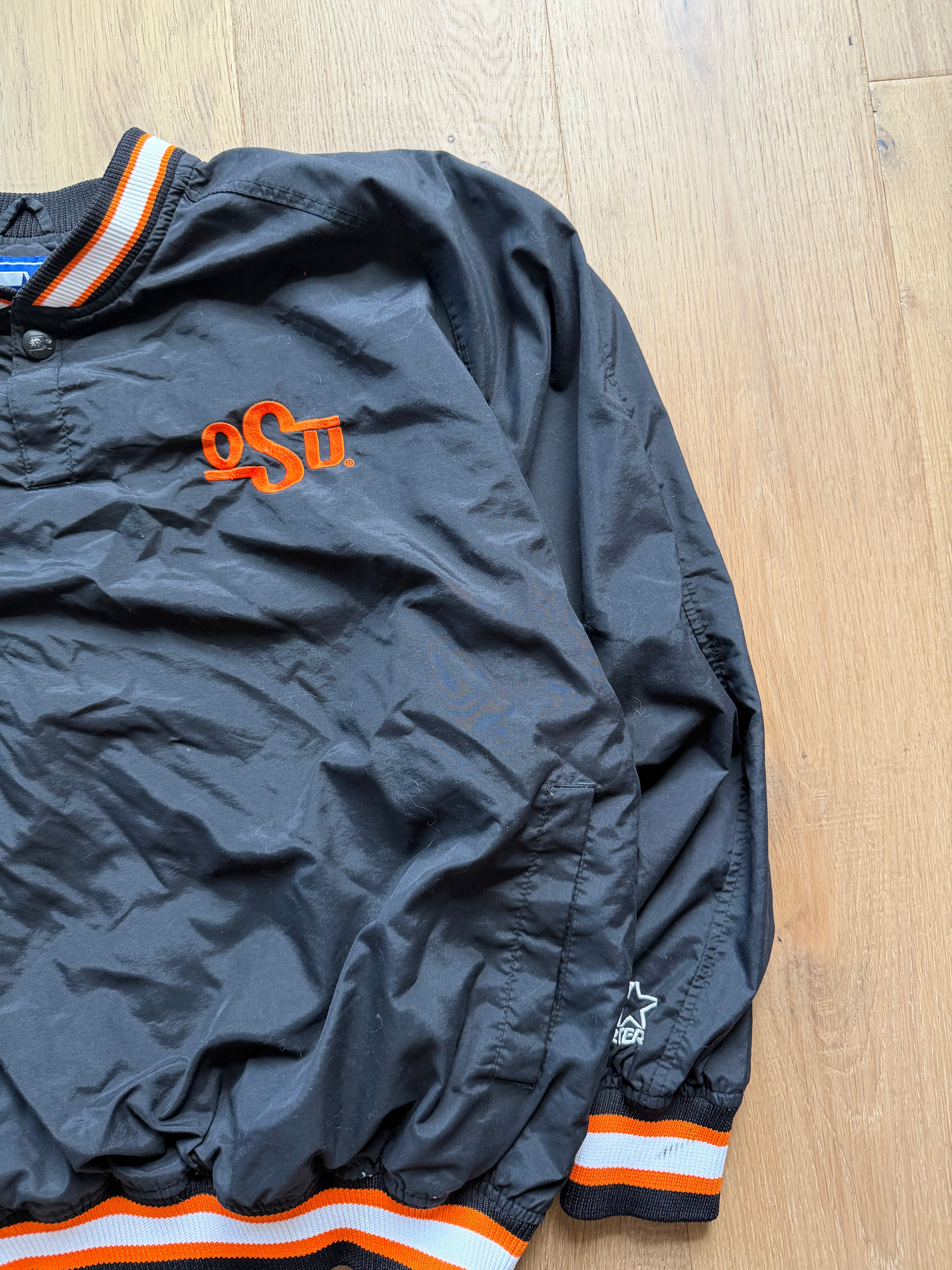 Black 00s Starter OSU Simple “Oklahoma State” Back Quarter Snap Windbreaker Jacket XXL