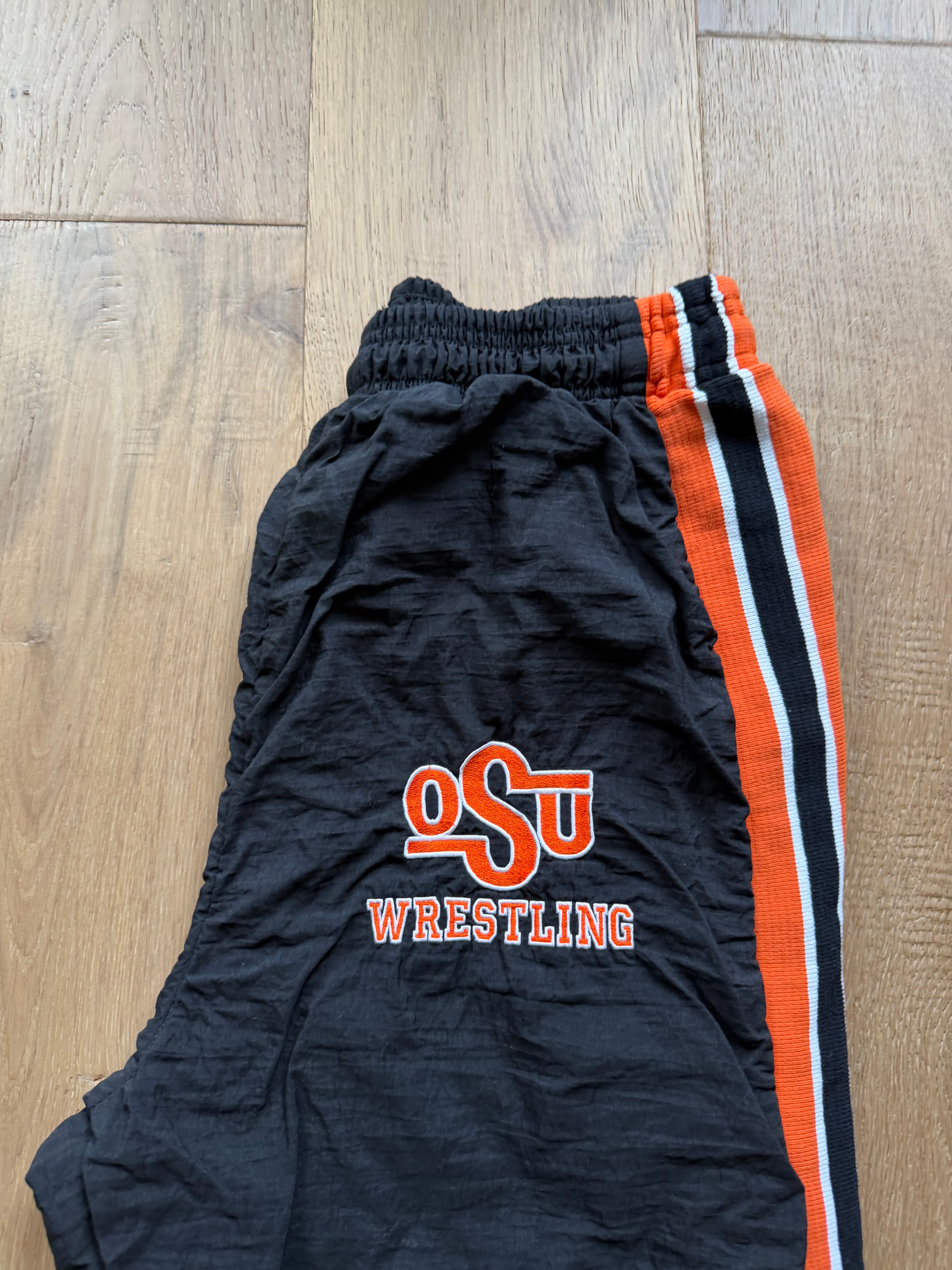 Black 00s Oklahoma State Wrestling Cliff Keen Striped Team Issued Trackpants XXL