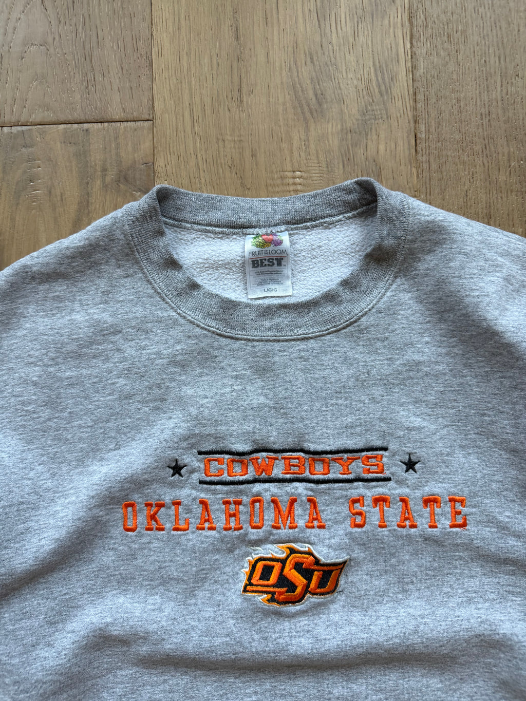 Grey 00s Embroidered OSU Flame Logo Crewneck Sweatshirt Large