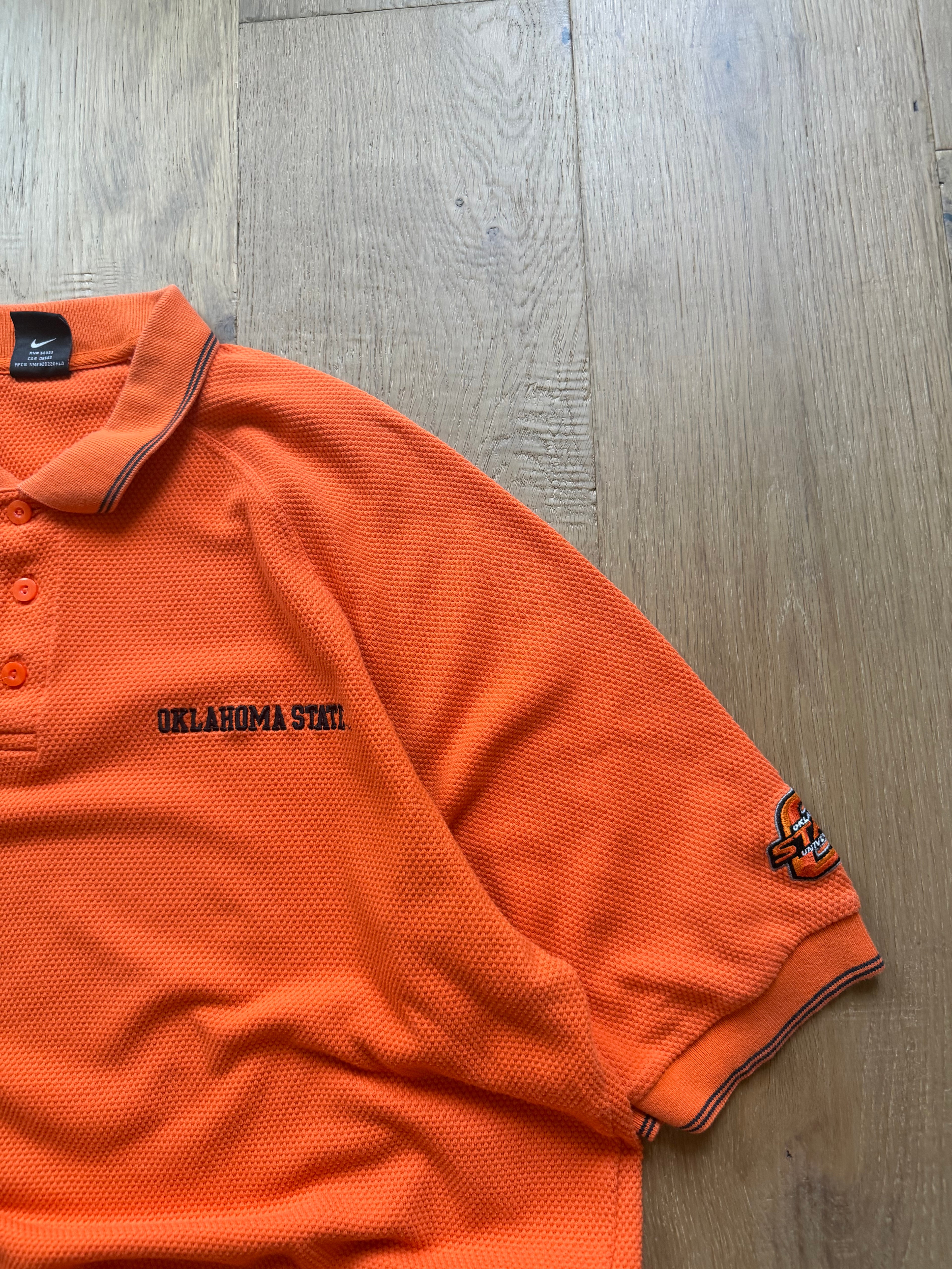 Orange 00s Nike OSU Textured Polo Shirt XL