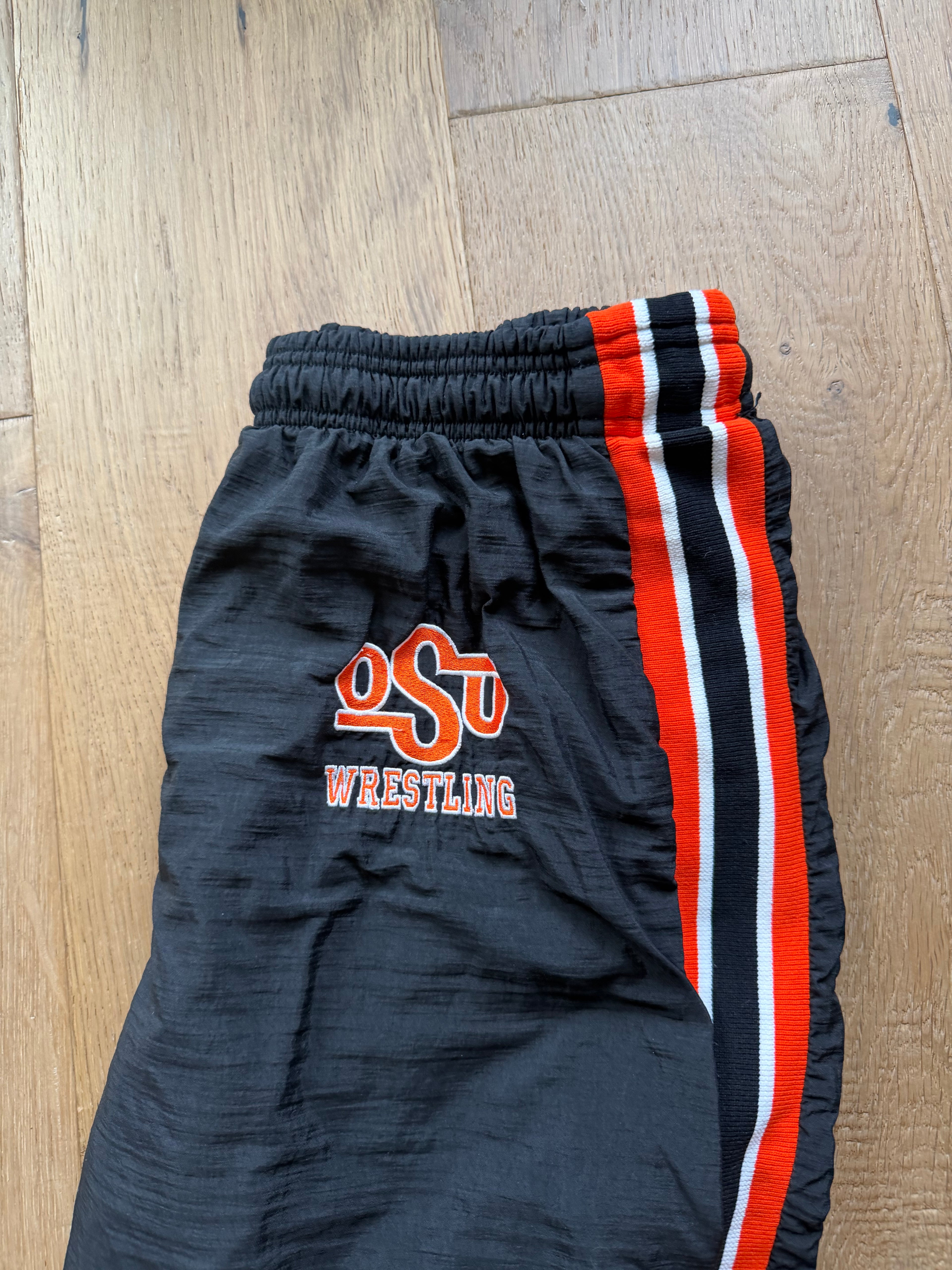 Black 00s Oklahoma State Wrestling Cliff Keen Striped Team Issued Trackpants XL