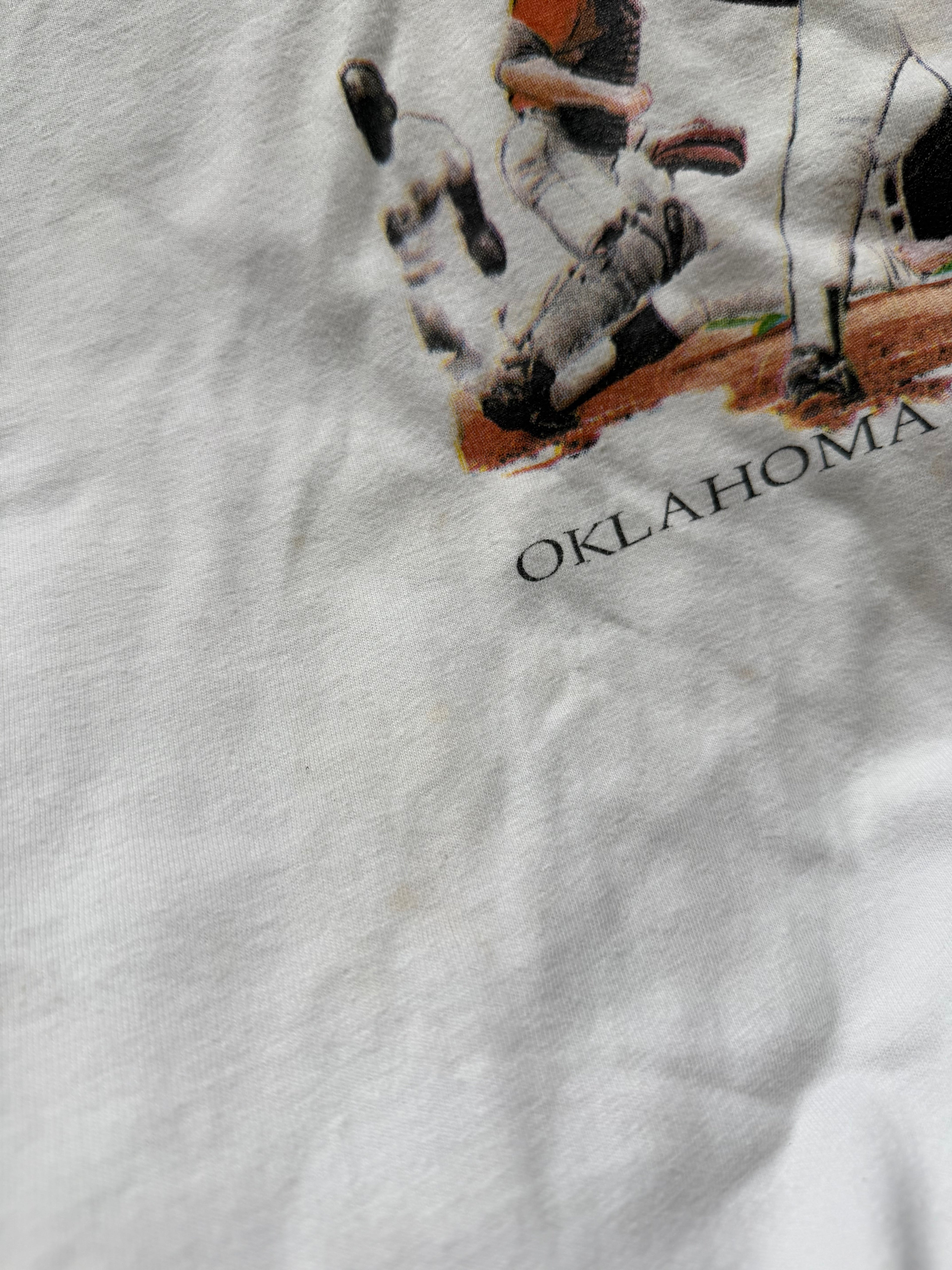 White 90s Cowboy Baseball Player Pictures T-Shirt Large