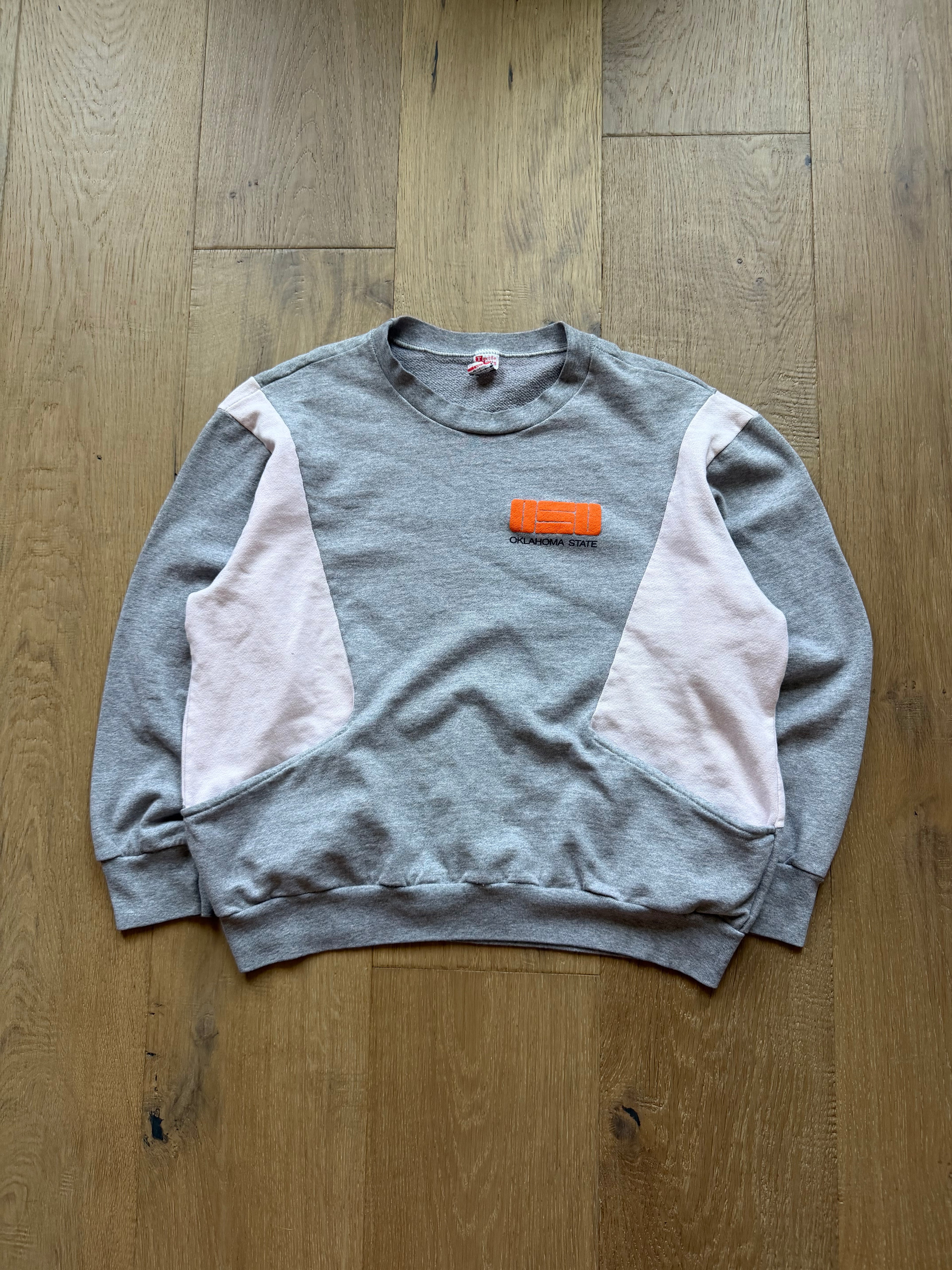 Grey + Light Pink OSU Front Pocket Crewneck Sweatshirt Small