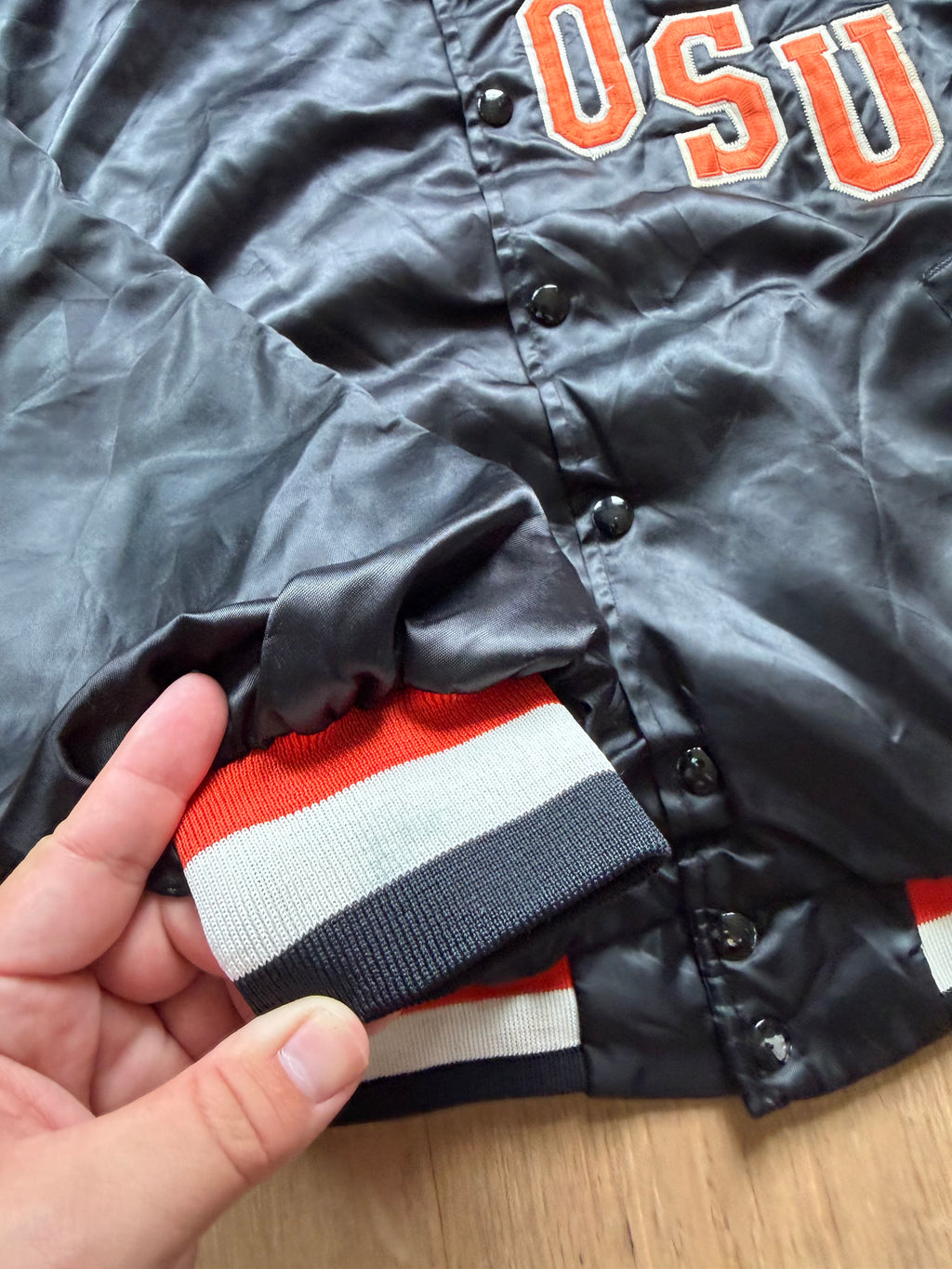 Black 90s Swingster OSU Diagonal Satin Jacket Medium