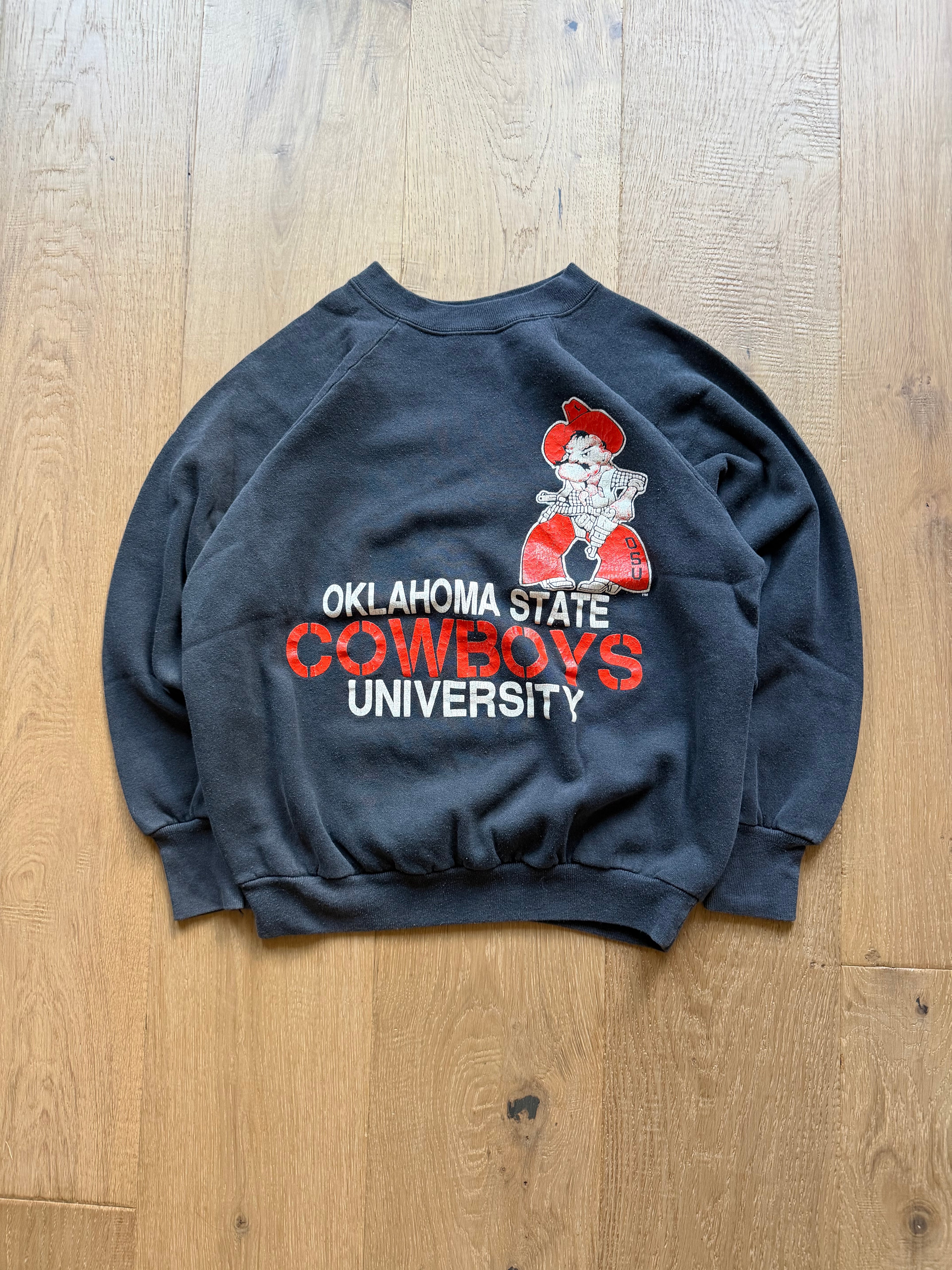 Faded Black 90s Oklahoma State Pistol Pete Crewneck Sweatshirt Medium
