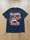 Black 90s Oklahoma State Baseball Pitcher Drawing T-Shirt Large