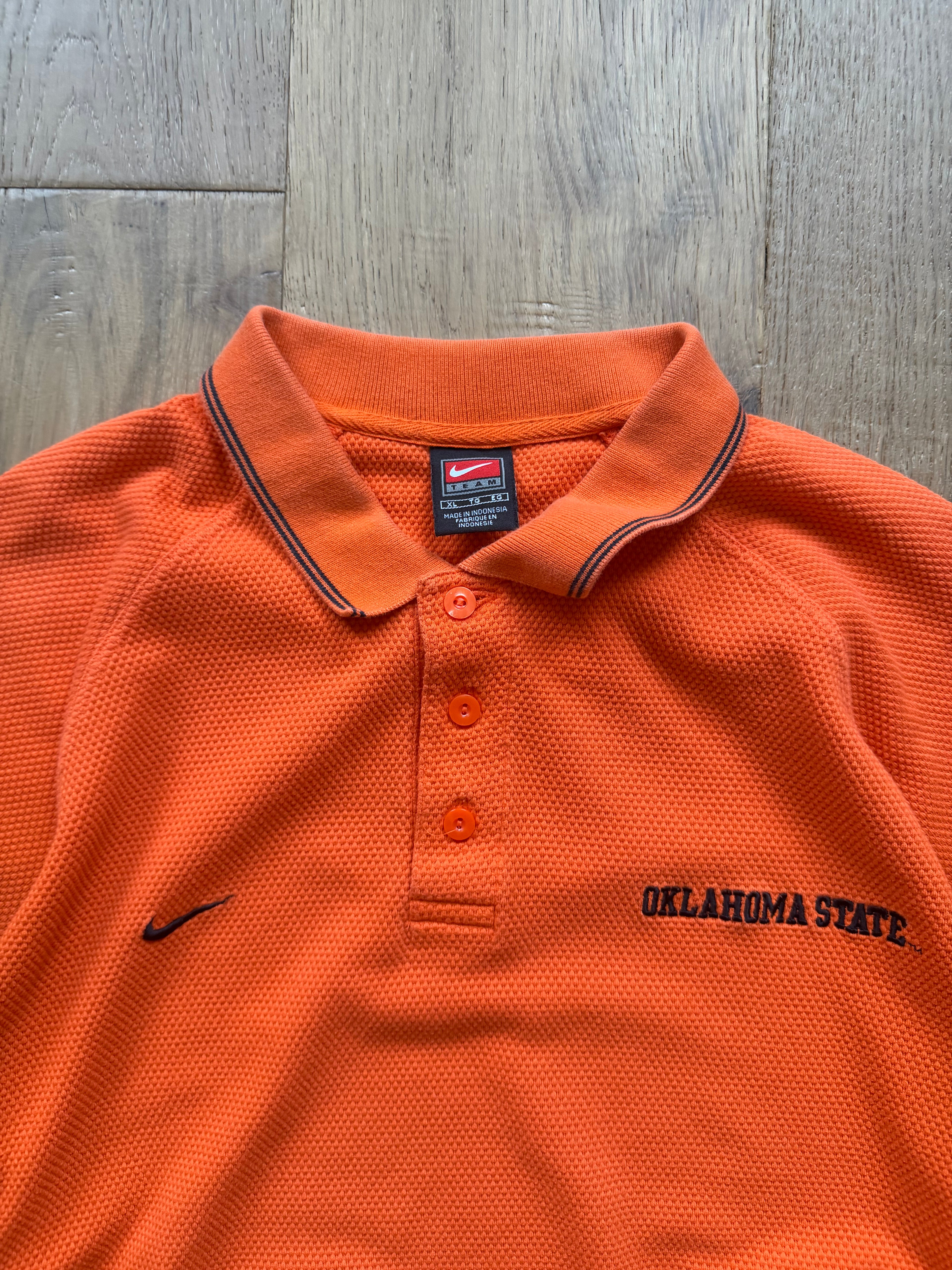 Orange 00s Nike OSU Textured Polo Shirt XL