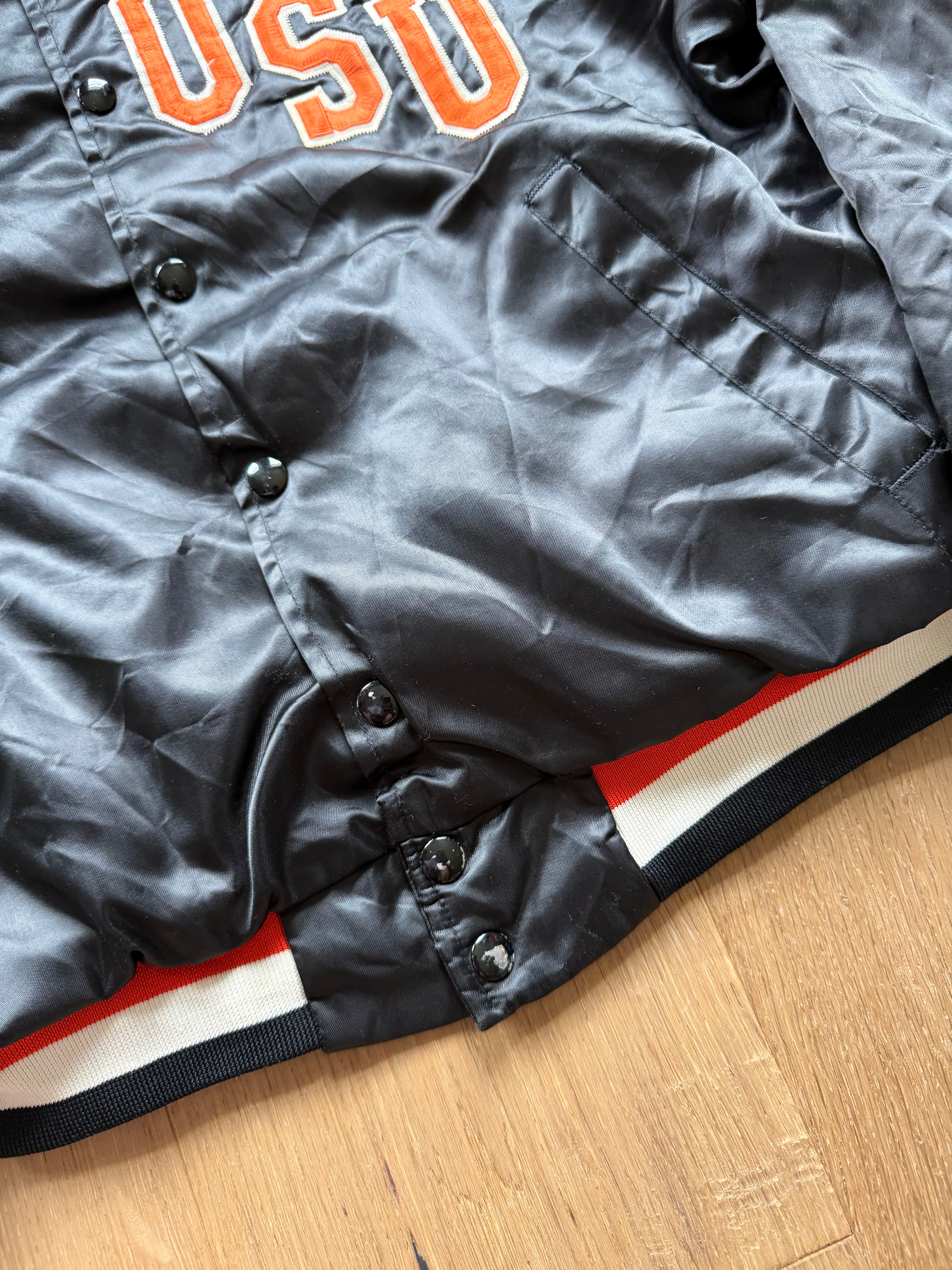 Black 90s Swingster OSU Diagonal Satin Jacket Medium