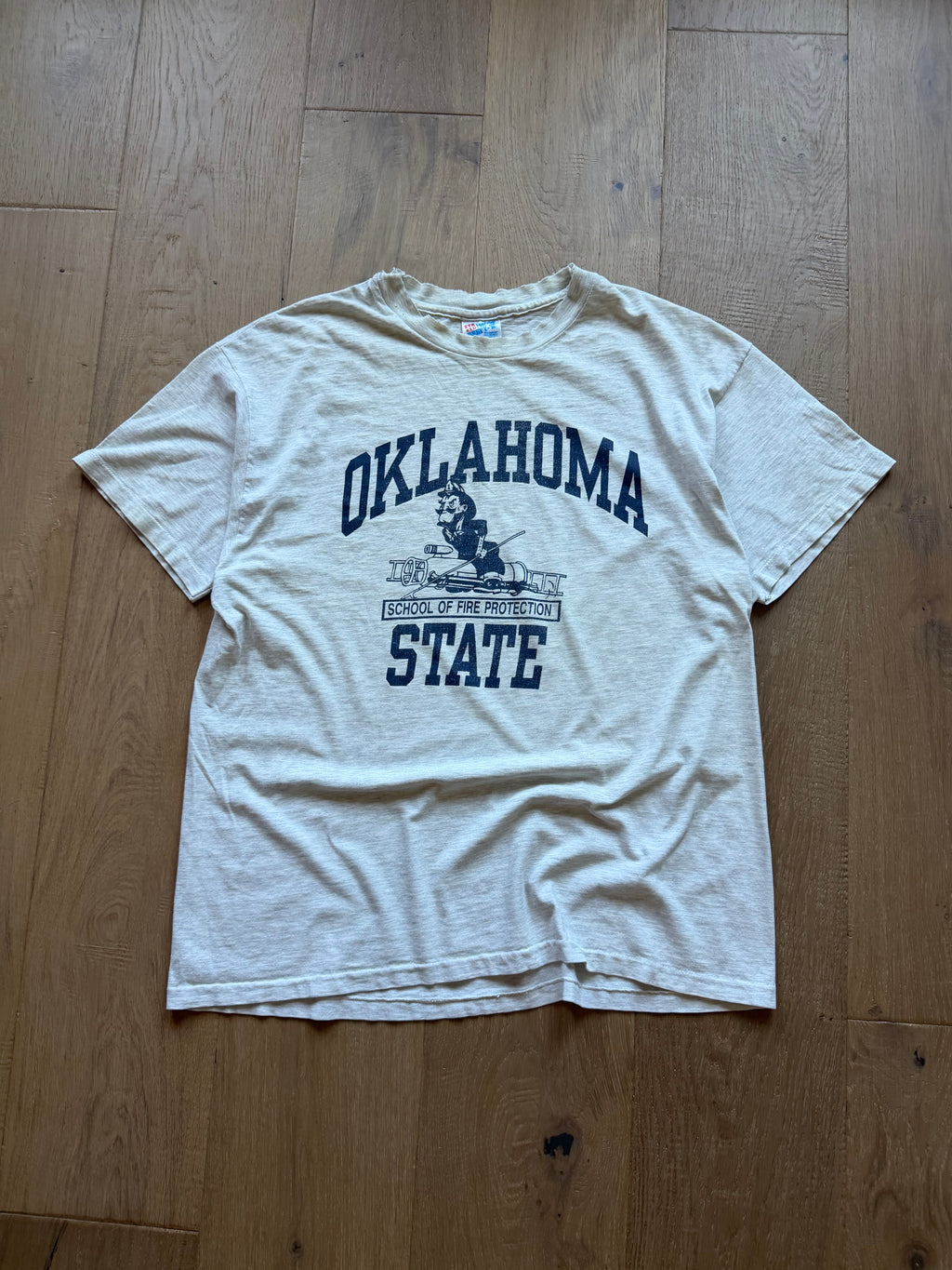 Grey 90s Oklahoma State Fire Protection Firefighter Pete T-Shirt