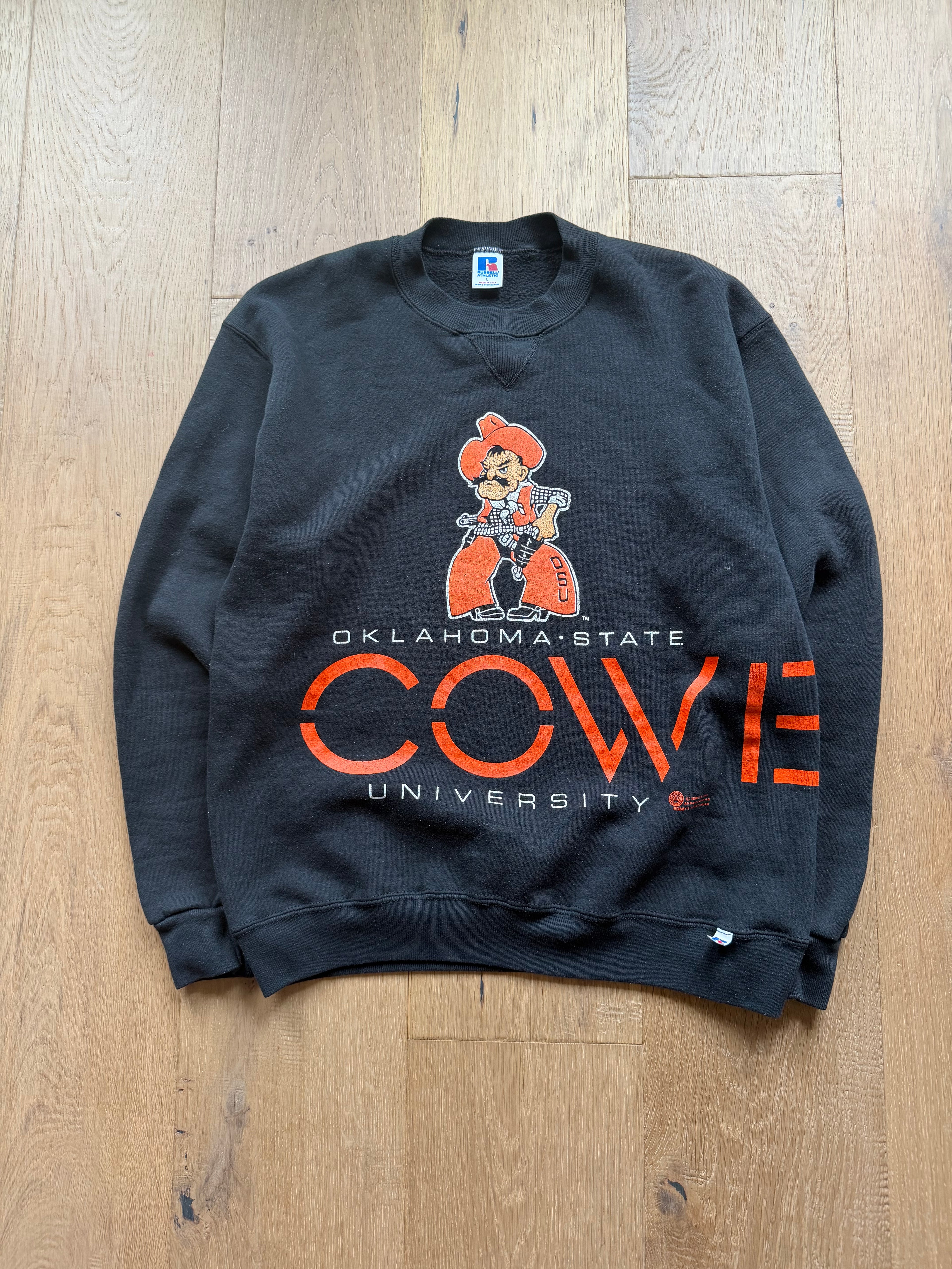 Black 80s Russell Athletic OSU Cowboys Wrap Around Crewneck Sweatshirt Medium