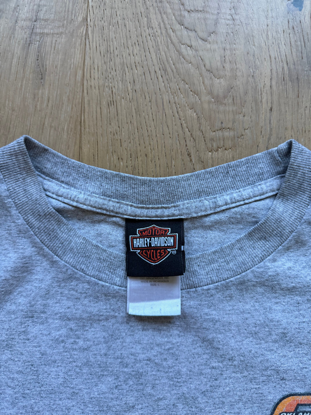 Grey 00s OSU x Harley Davidson Pistol Pete Biker T-Shirt Large