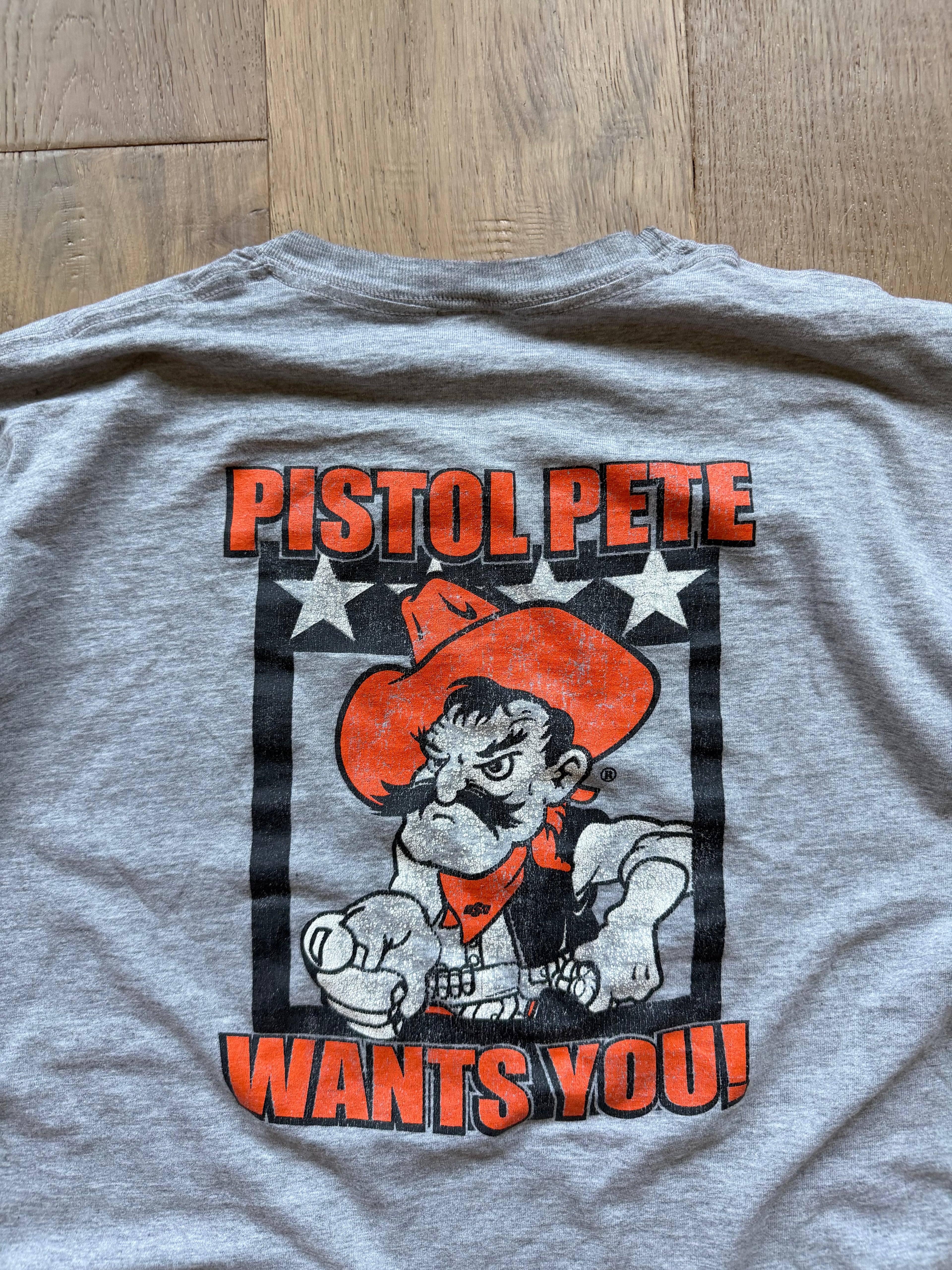 Grey 00s OSU Fan Pistol Pete Wants You T-Shirt XL