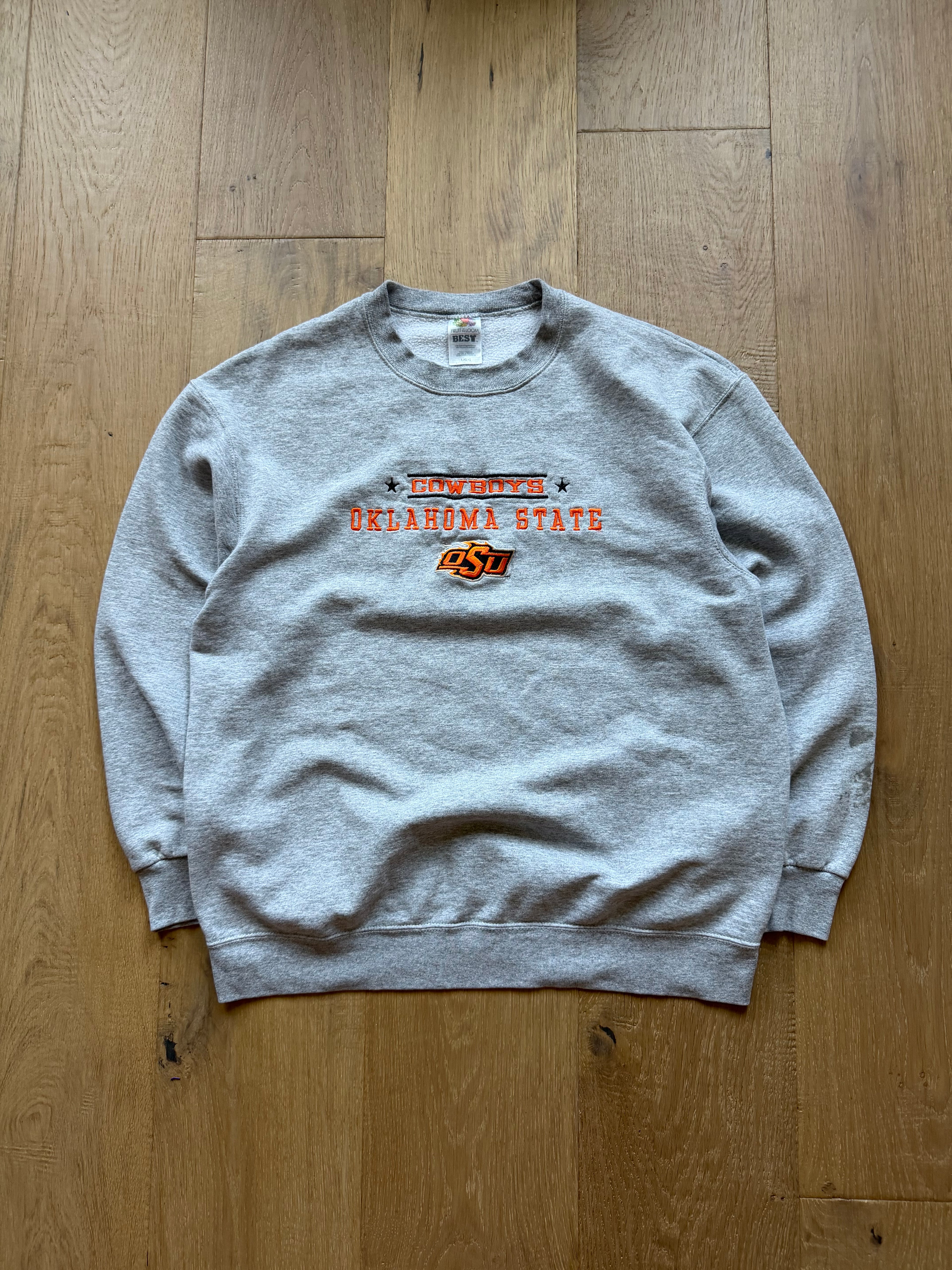Grey 00s Embroidered OSU Flame Logo Crewneck Sweatshirt Large