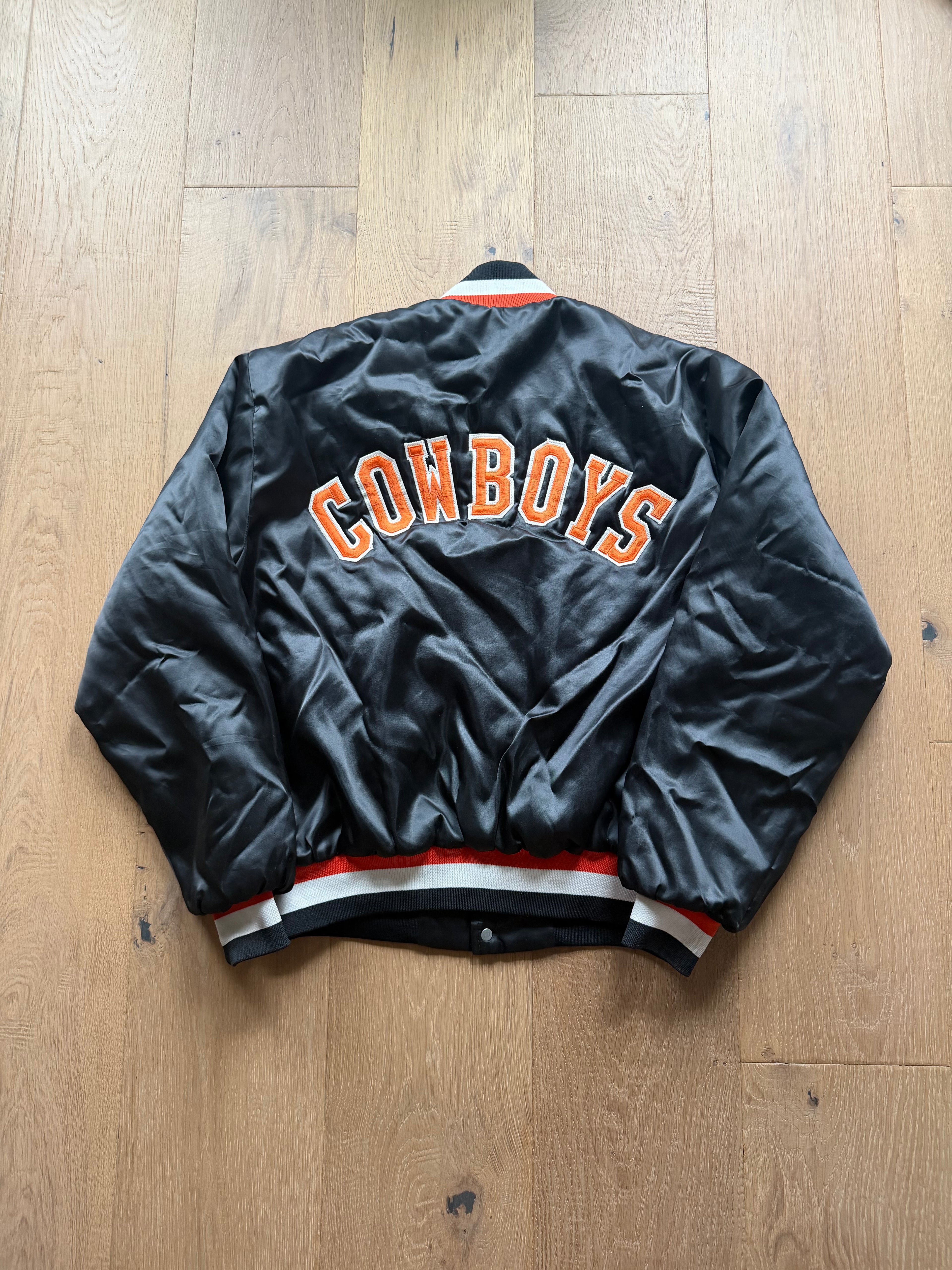 Black 90s Swingster Oklahoma State Embroidered Satin Jacket