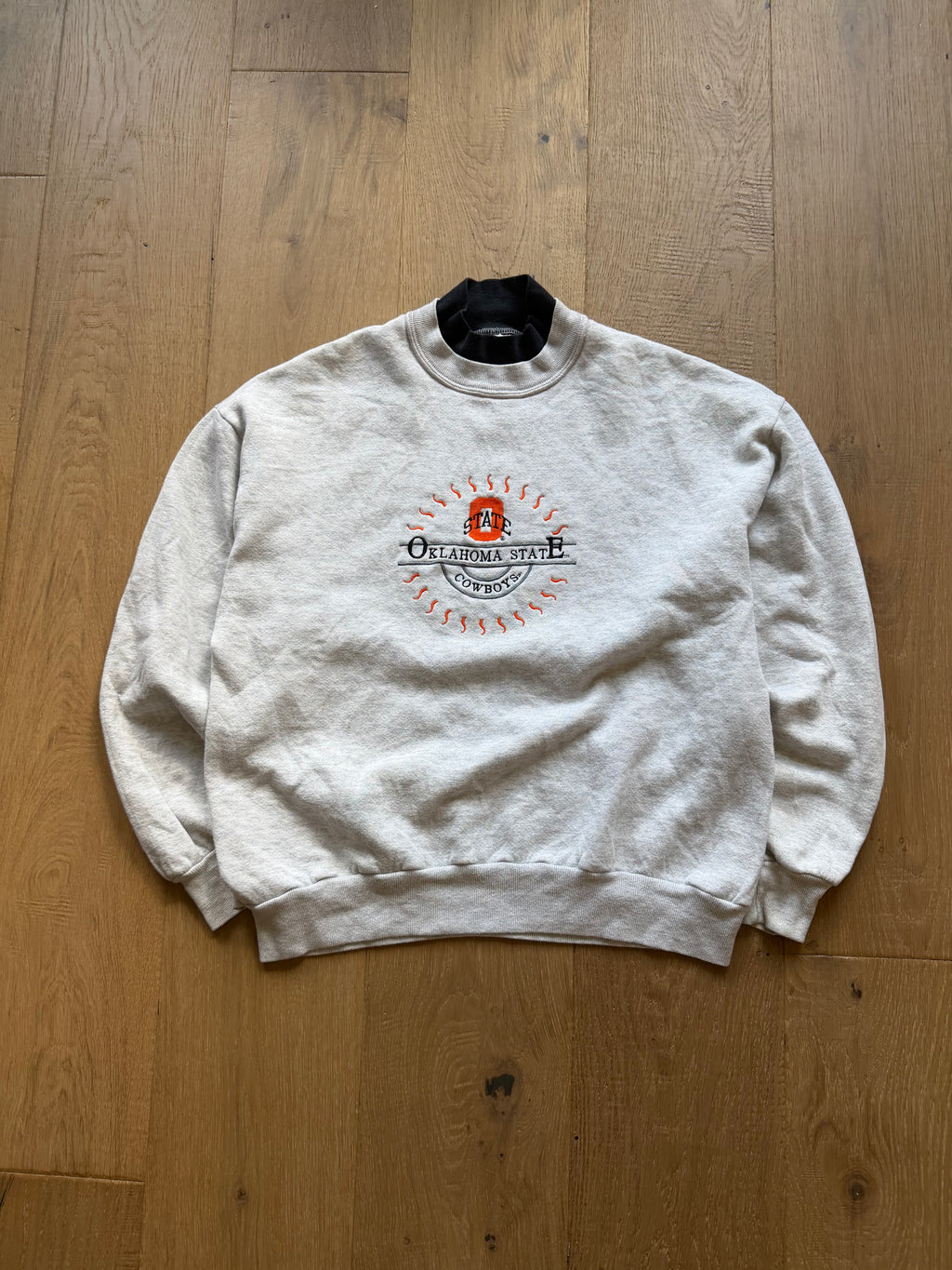 Grey 90s OState Embroidered Mockneck Crewneck Sweatshirt Large