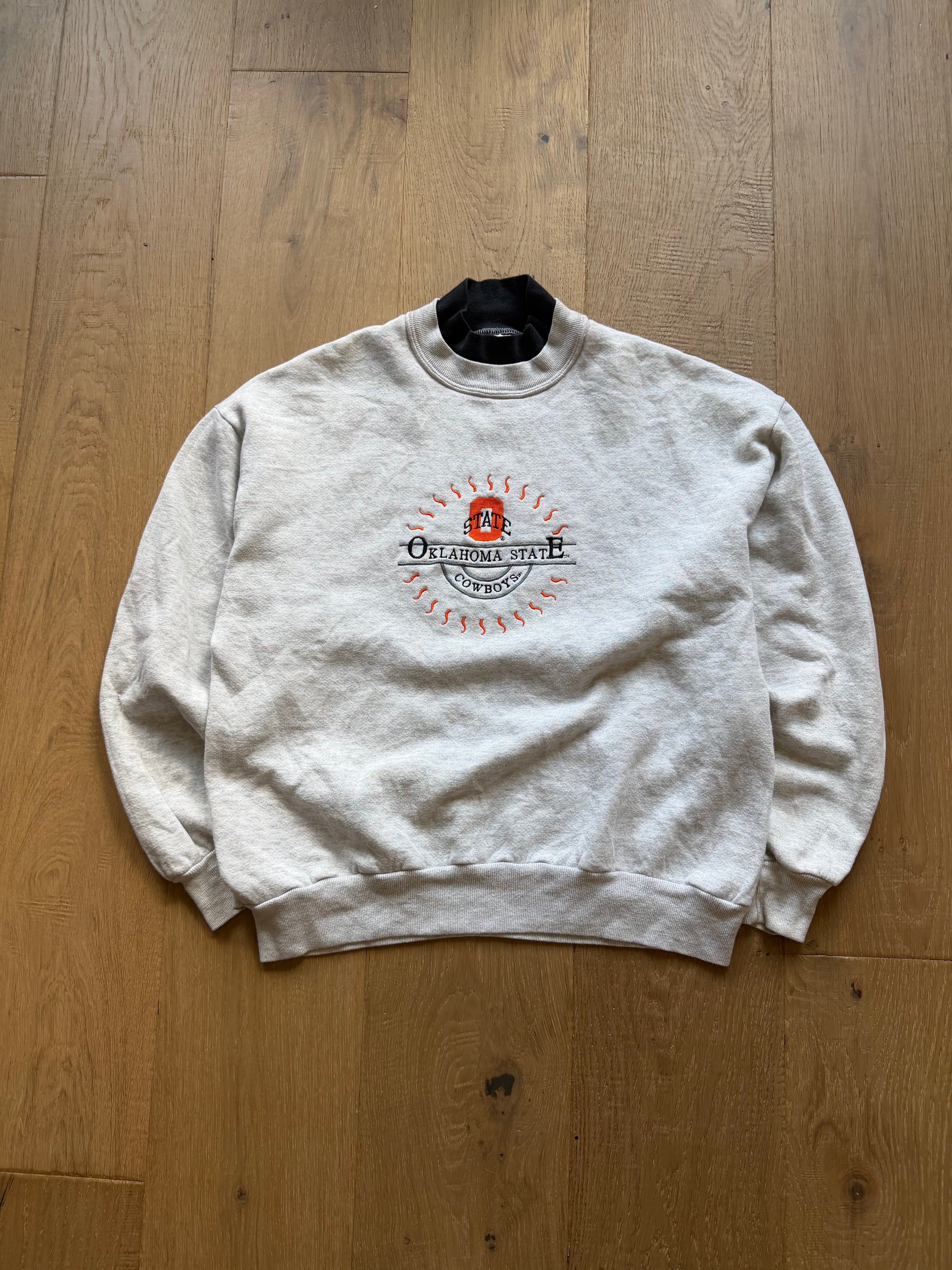 Grey 90s OState Embroidered Mockneck Crewneck Sweatshirt Large