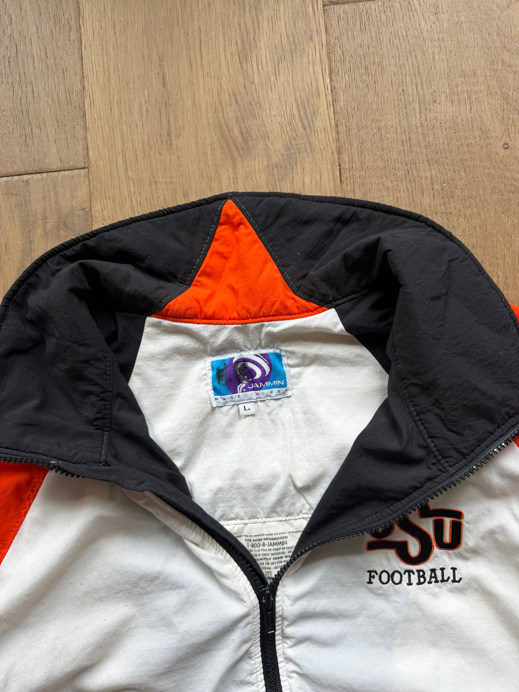 90s Multicolored Colorblock OSU Football Simple Logo Windbreaker Zip-Up Jacket Large