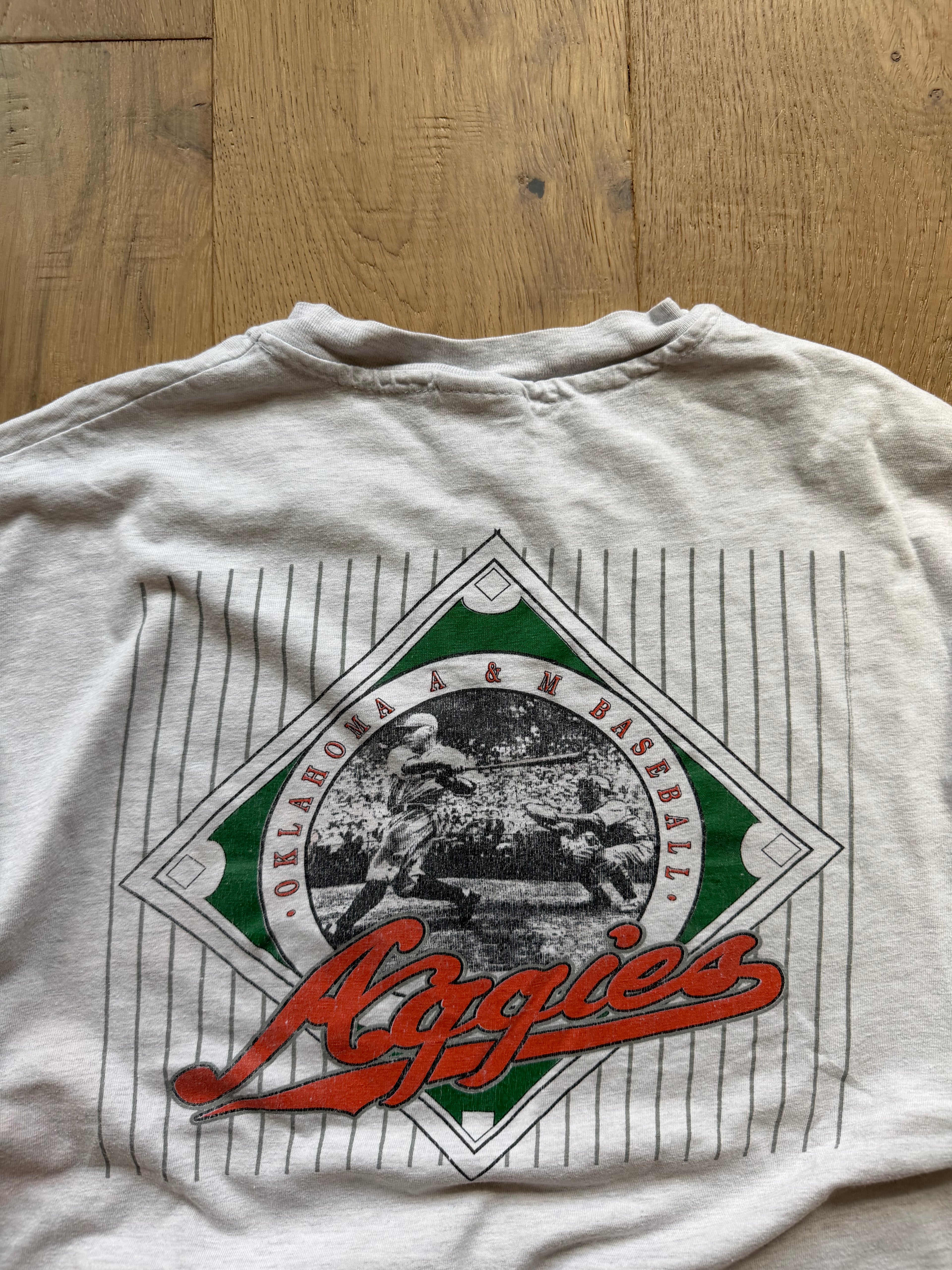 Grey 90s Oklahoma A&M Aggies Baseball T-Shirt XL