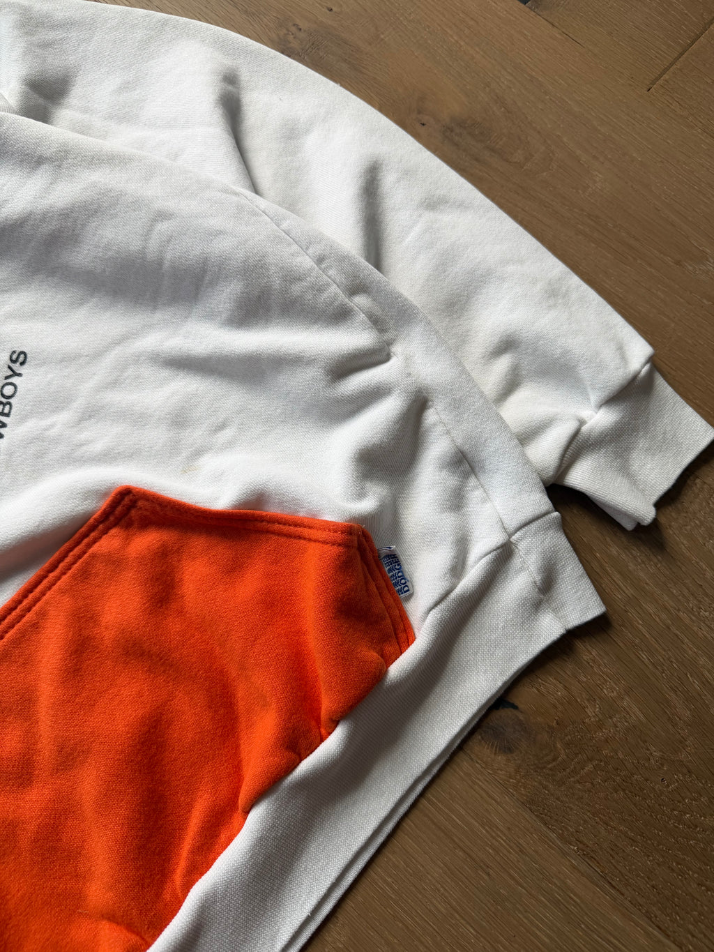 White 80s Orange Pocket Retro Pete Lined Hoodie Medium
