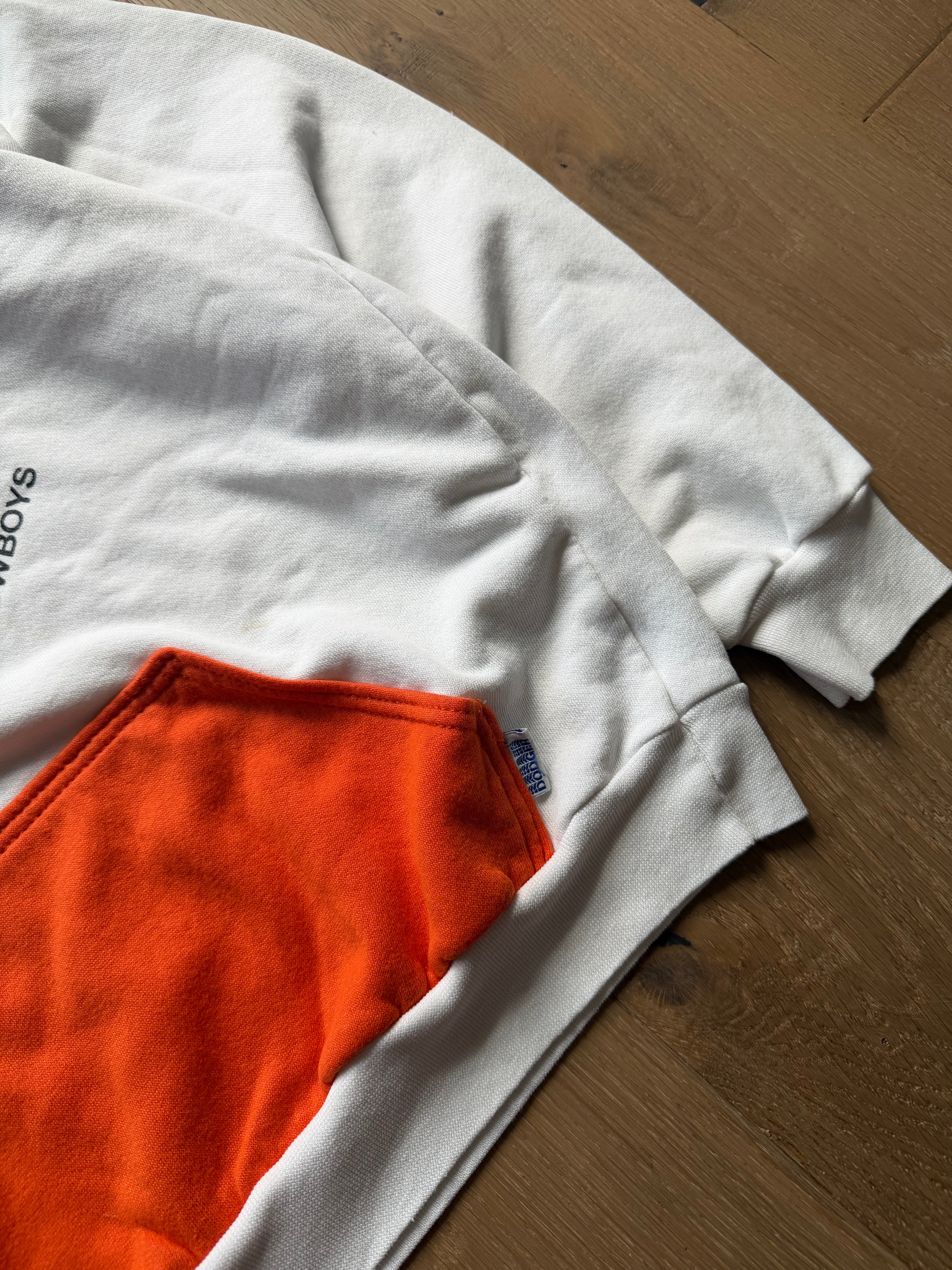 White 80s Orange Pocket Retro Pete Lined Hoodie Medium