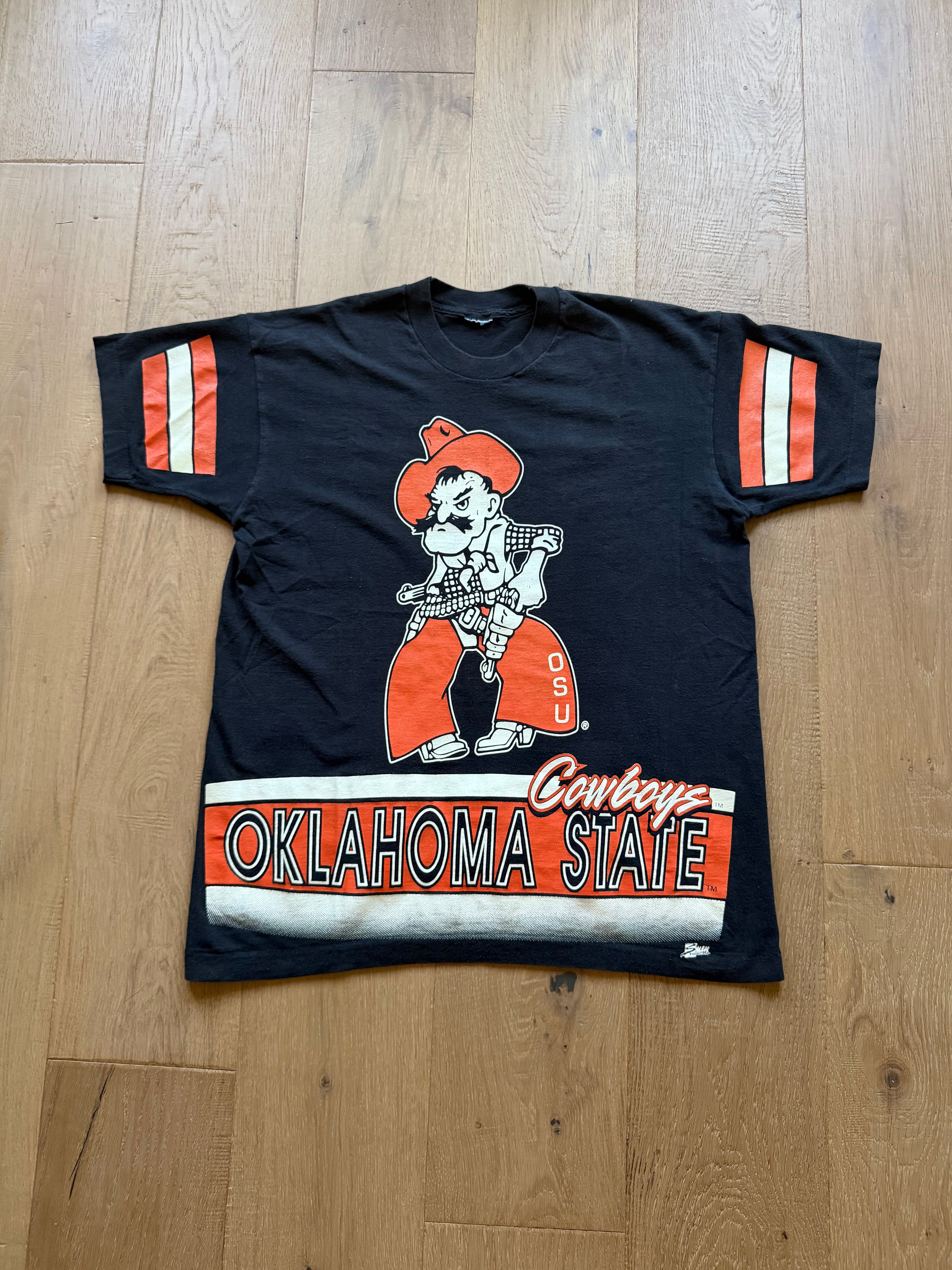 Black 90s Salem Sportswear OSU Cowboys Big Print T-Shirt Large