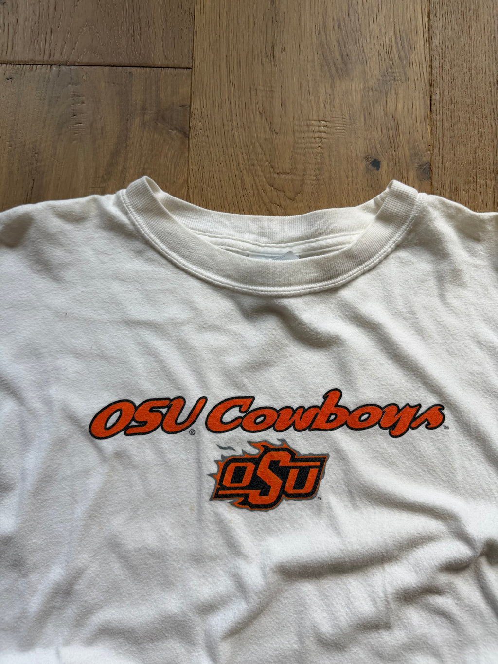 White 00s OSU Cowboys Flame Logo Sleeve Hit Long Sleeve XL