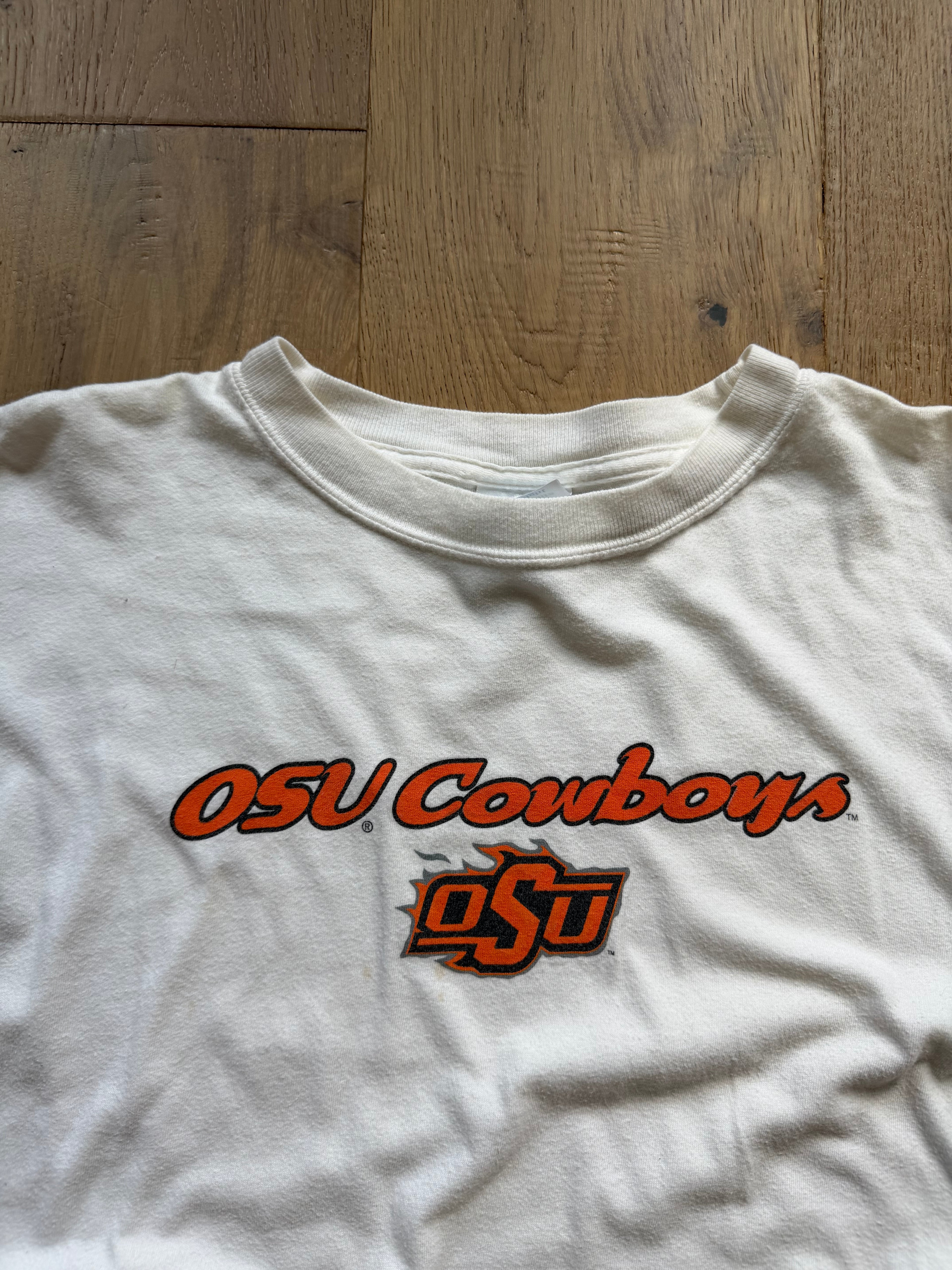 White 00s OSU Cowboys Flame Logo Sleeve Hit Long Sleeve XL