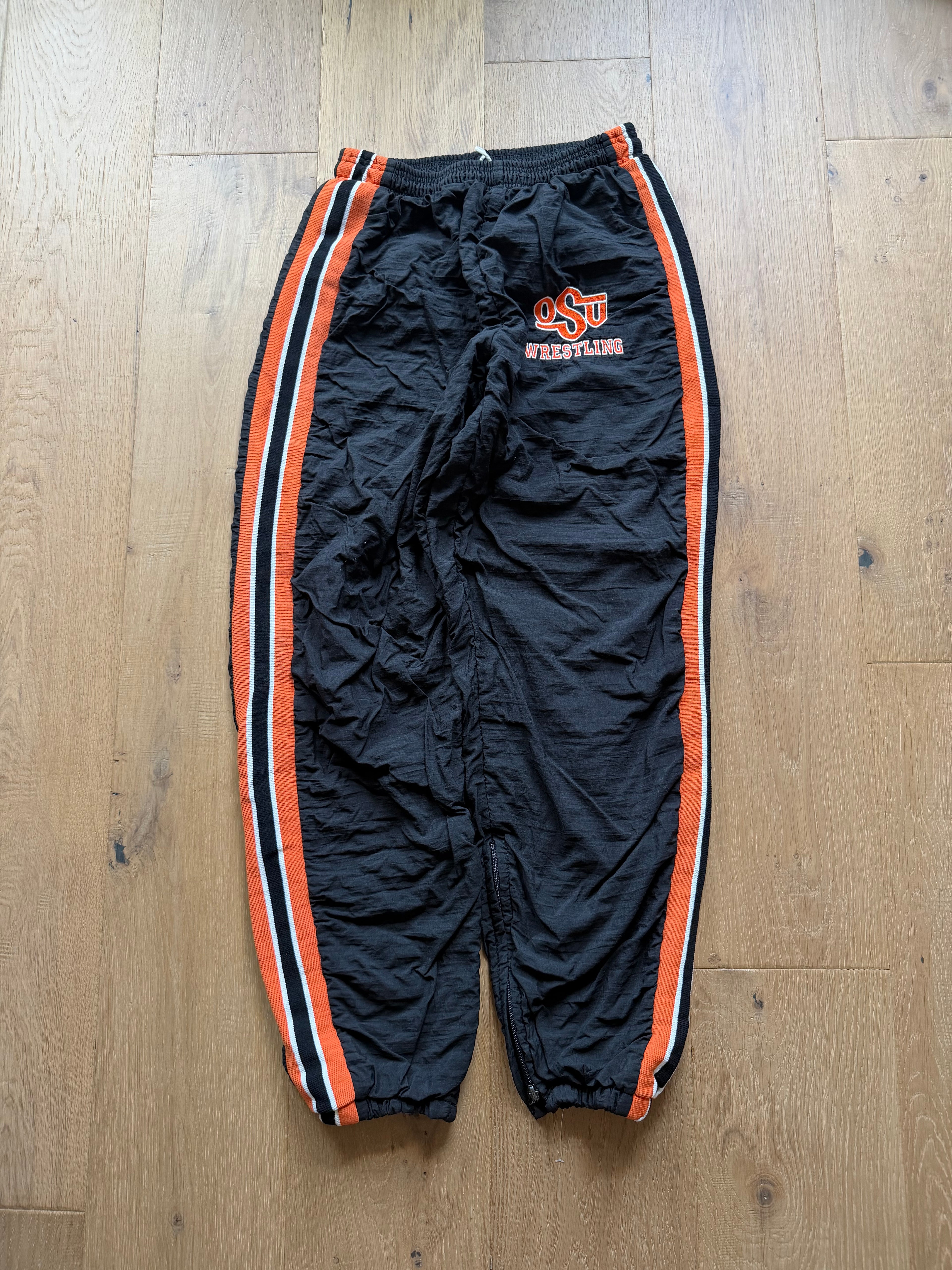 Black 00s Oklahoma State Wrestling Cliff Keen Striped Team Issued Trackpants XL