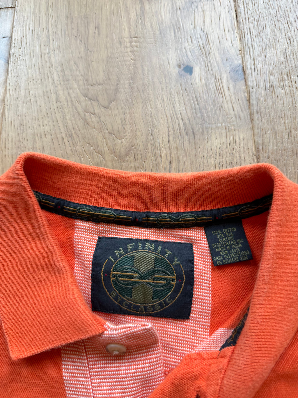 Orange 00s Infiniti OSU Embroidered Vertical Striped Polo Shirt XXL