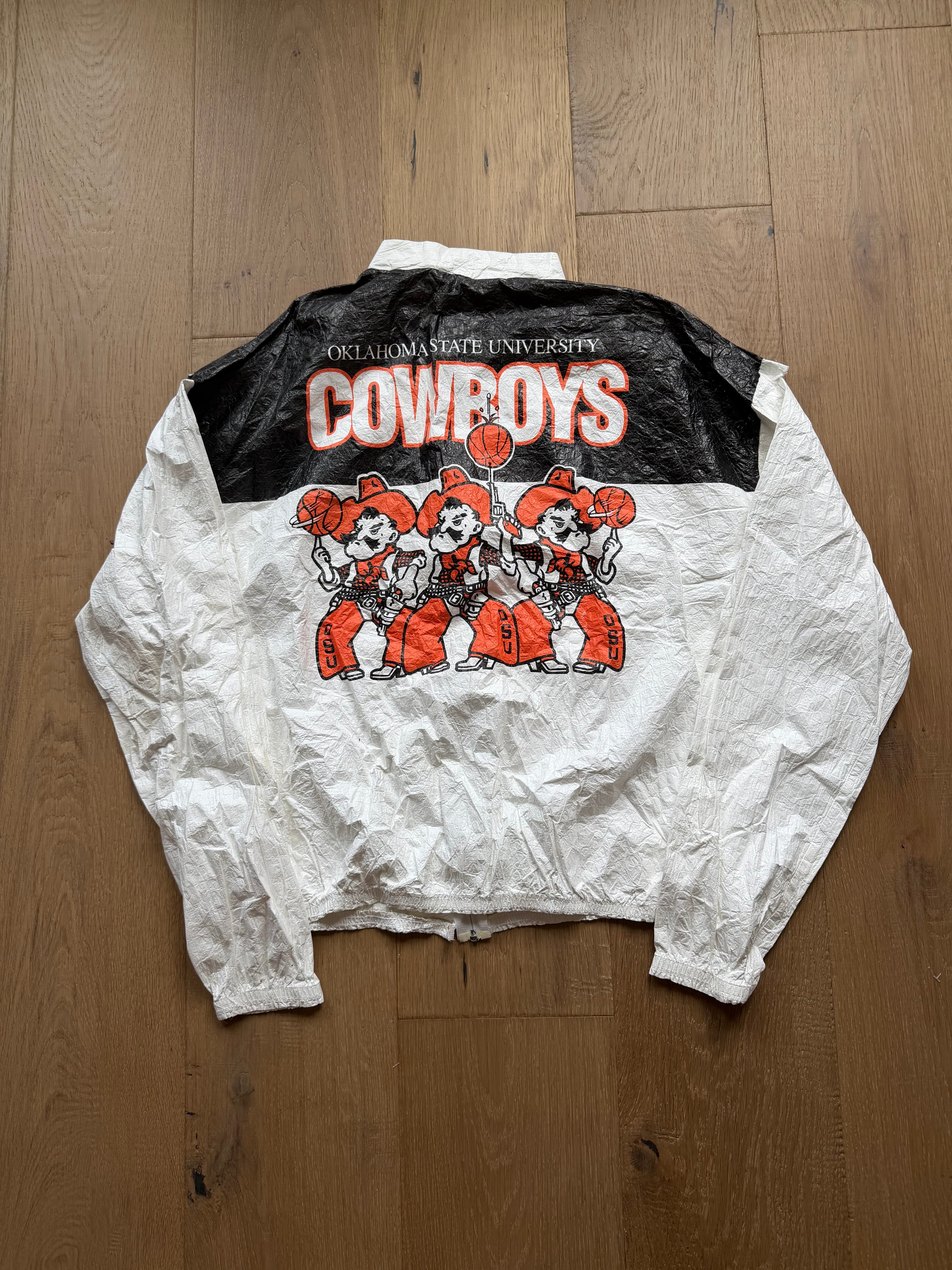 White + Black 90s Big 8 OSU Cowboys Basketball Pete’s Papery Zip Up Jacket XL