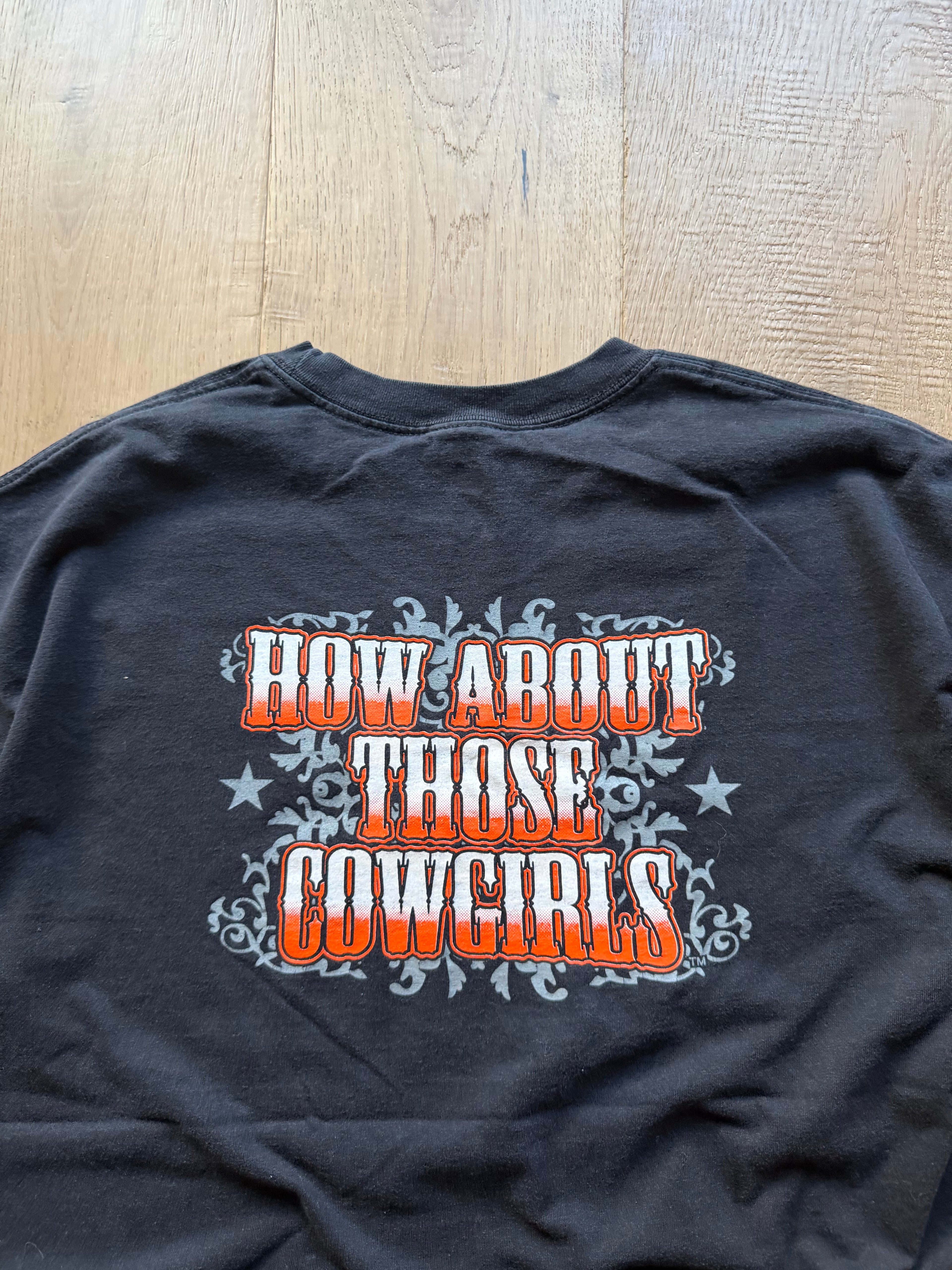 Black Y2K OSU “How About Those Cowgirls” Basketball T-Shirt XL