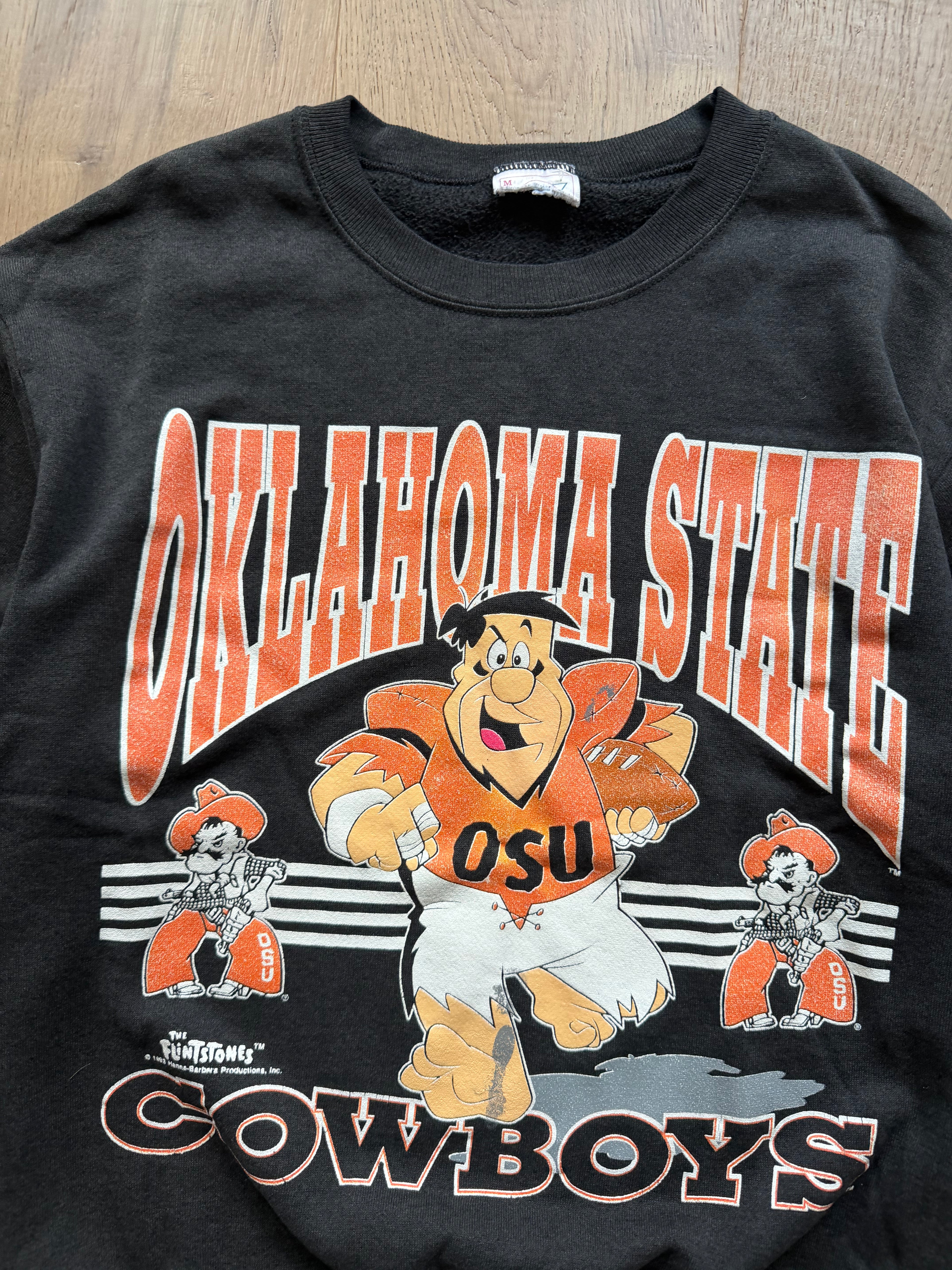 Black 90s Oklahoma State Fred Flinstone Crewneck Sweatshirt Medium