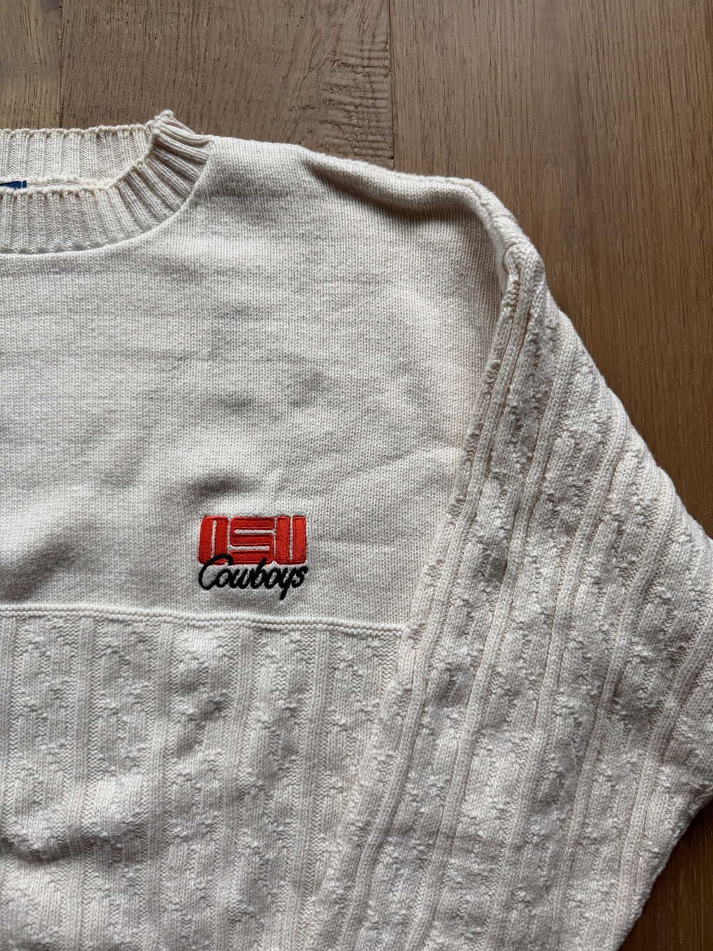 White 90s Nutmeg OSU Embroidered Cable Knit Sweater Large