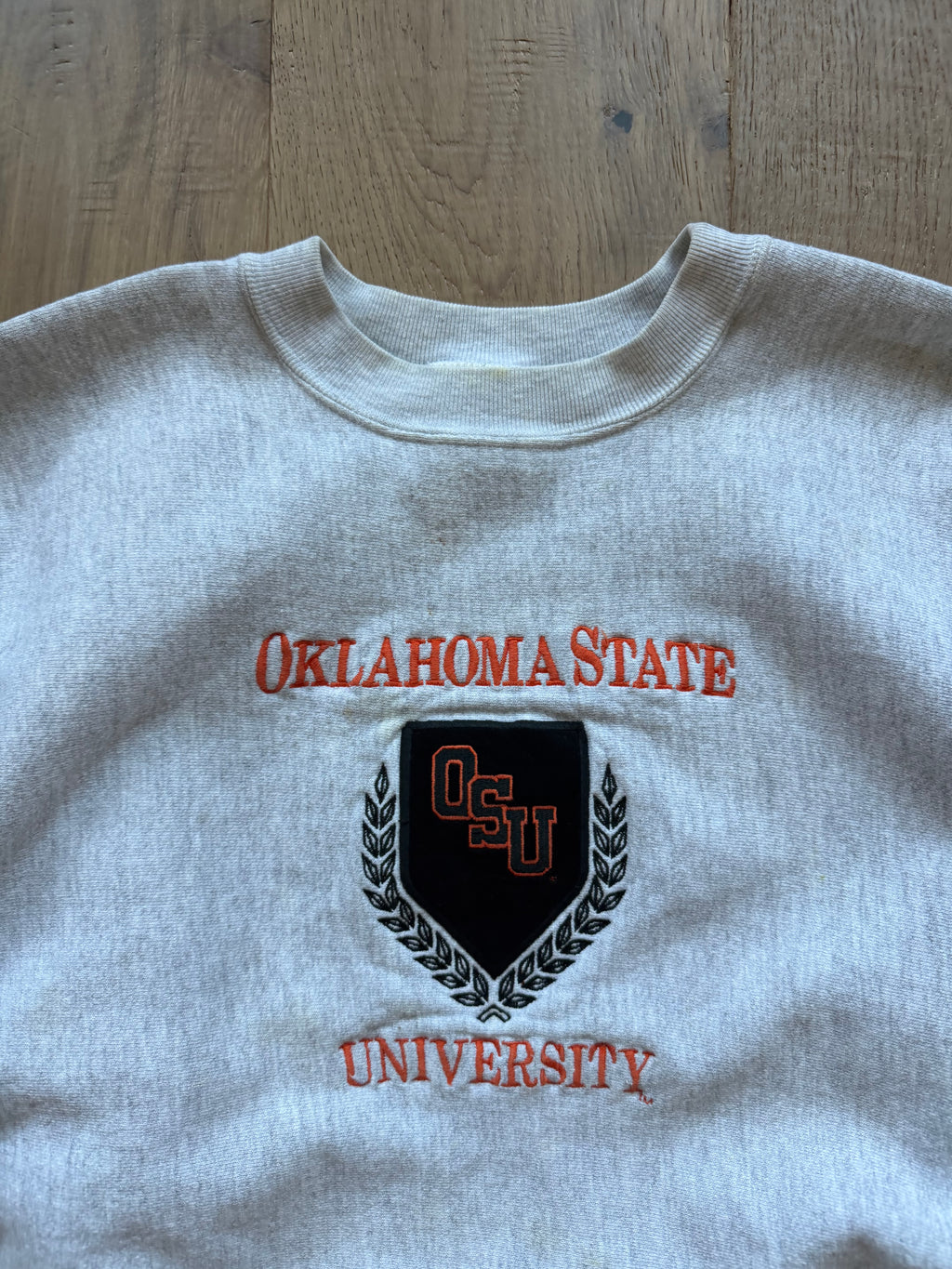 Grey 90s Signet OSU Crest Reverse Weave Crewneck Sweatshirt Medium