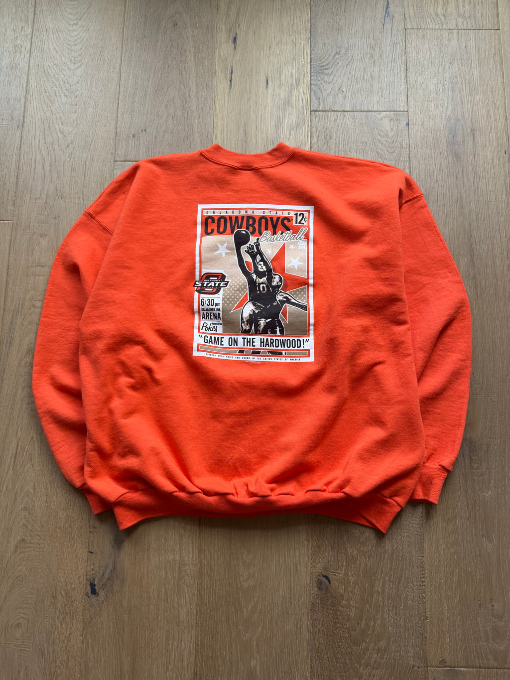 Orange 00s OSU Basketball Slant Poster Crewneck Sweatshirt XXL